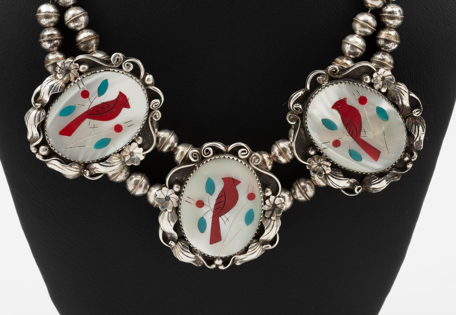 Native American Silver & Mother of Pearl Necklace (1 of 3)