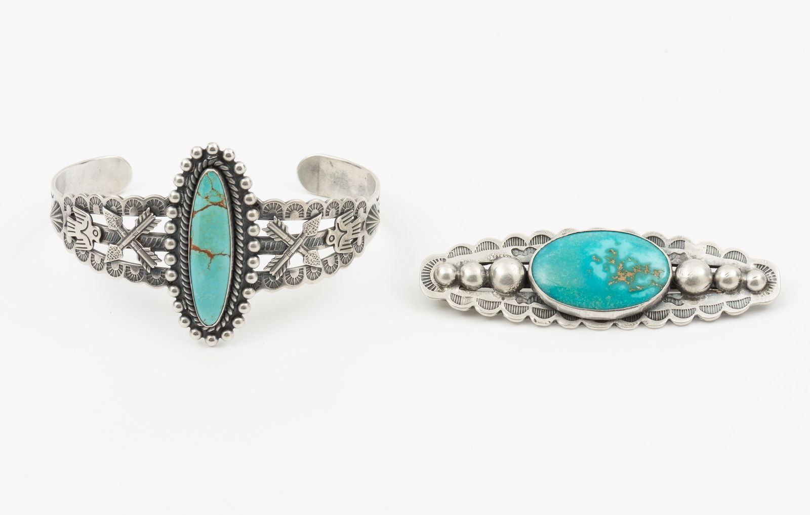 Native American Silver & Turquoise Brooch & Cuff (1 of 5)