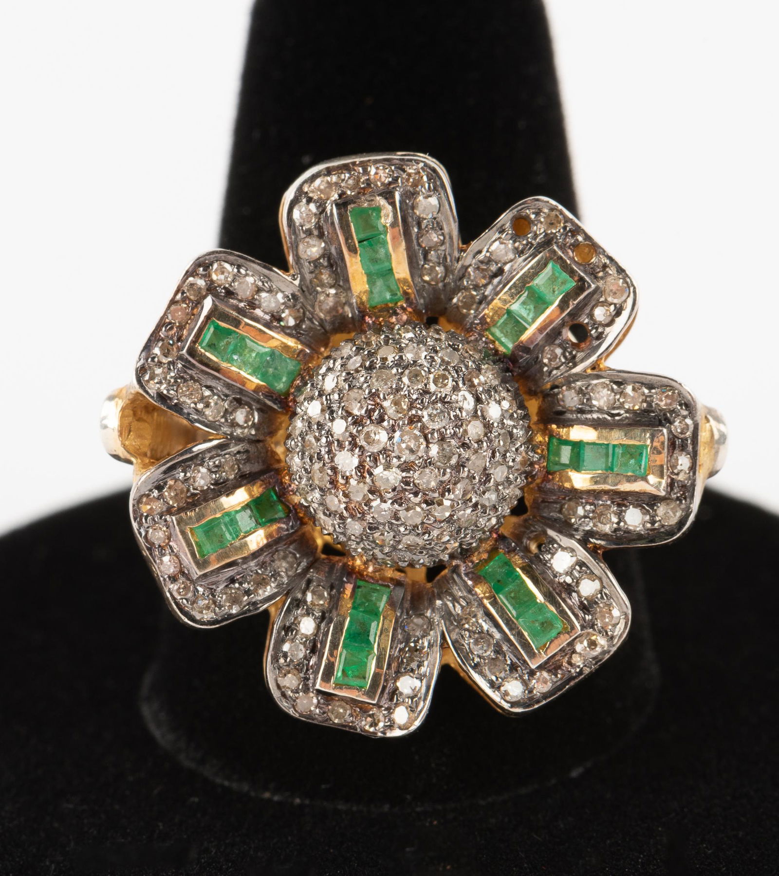 Sterling Diamond & Emerald Flower Ring (1 of 5)