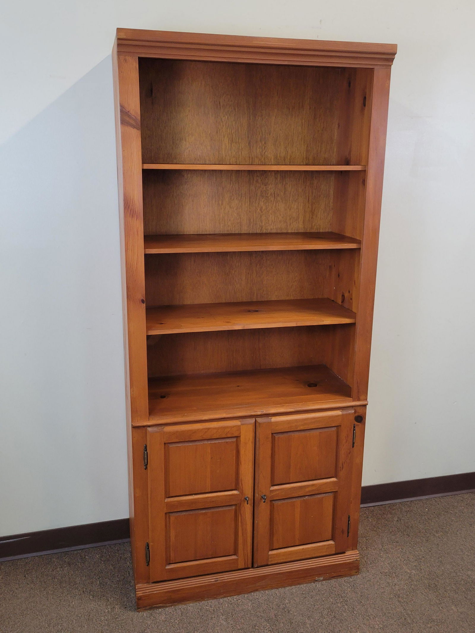 Mastercraft Bookcase / Cabinet: 32" wide X 15" deep X 72" high. IMPORTANT: Before bidding, please read the terms and conditions. When you registered for the auction you agreed to these terms and will be required to comply with them.