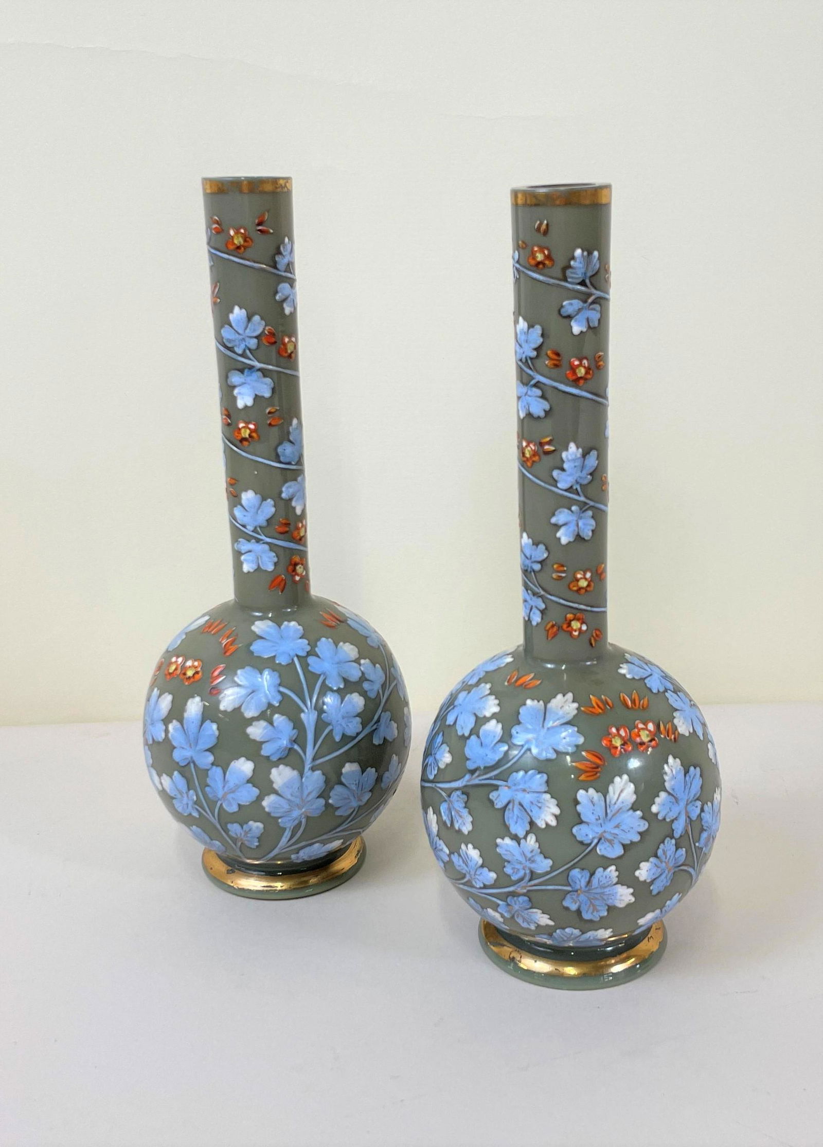2 Antique Enameled Painted Glass Bud Vases (1 of 4)