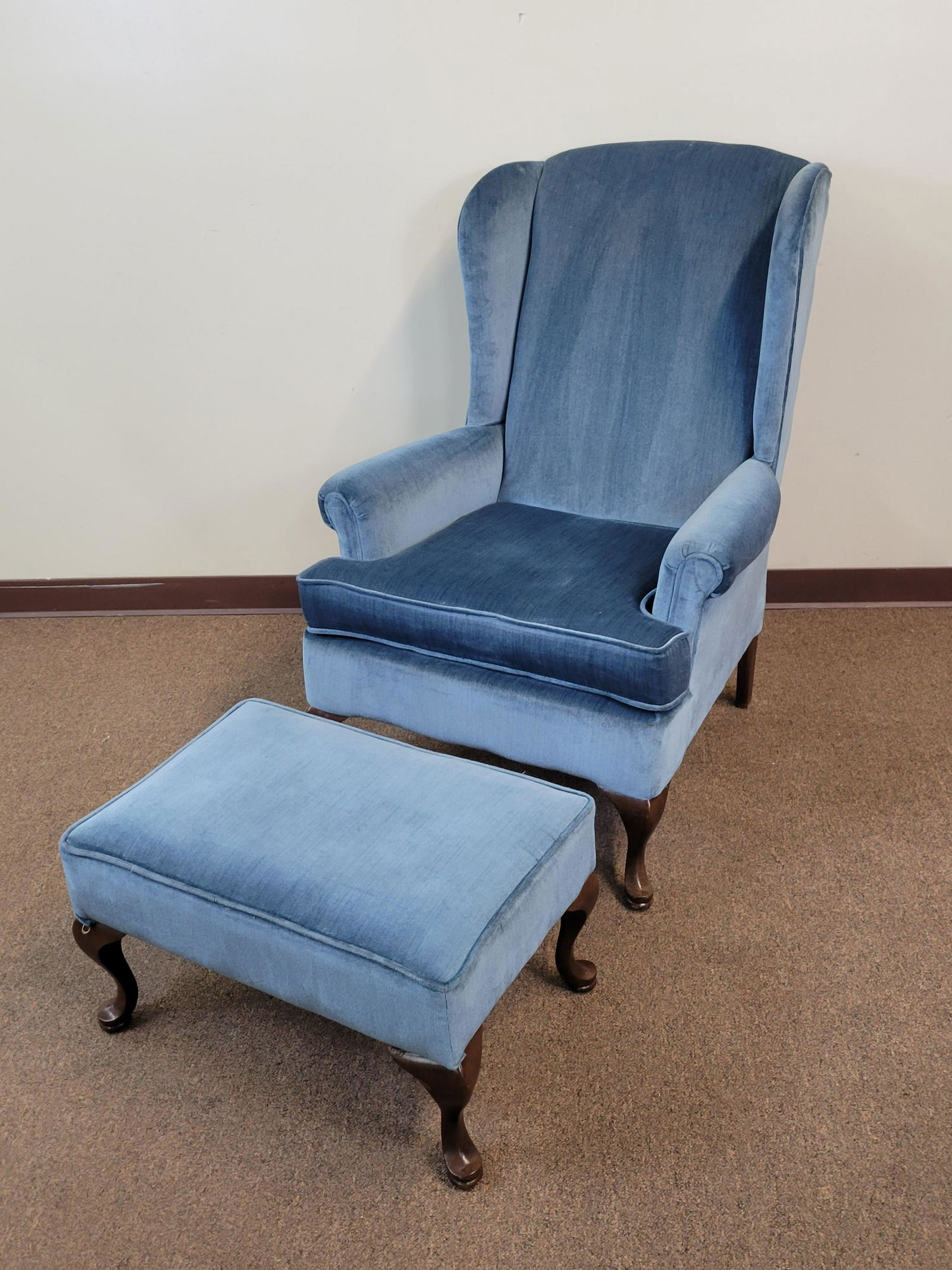 Blue Wingback Chair & Ottoman (1 of 4)
