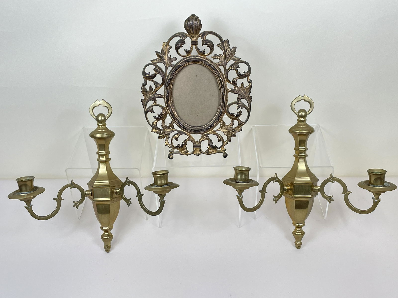 Ornate Frame and Pr Brass Candle Sconces (1 of 6)