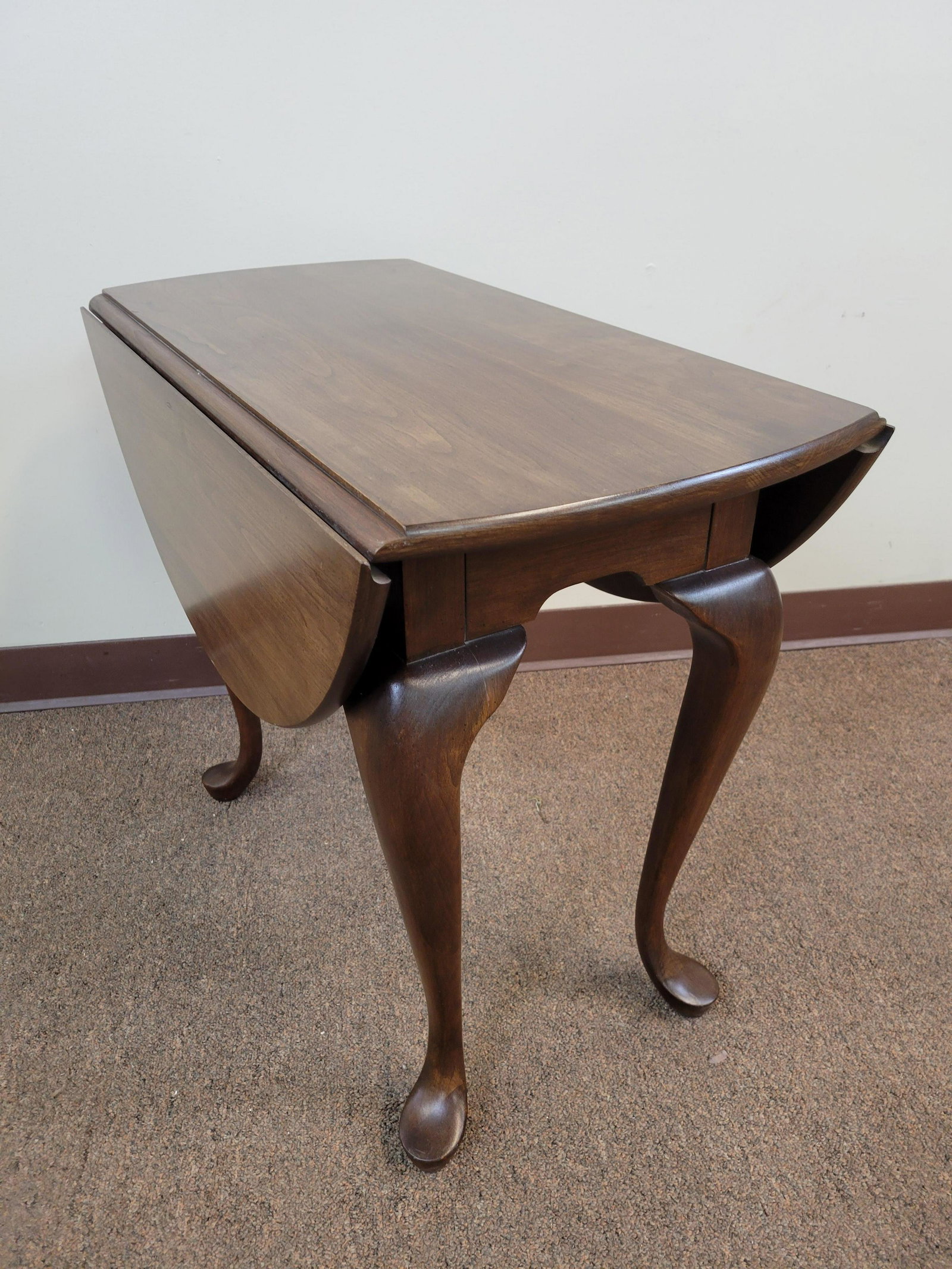 Drop Side Table: Open 32 1/2", closed 15" wide X 28" deep X 24" high. IMPORTANT: Before bidding, please read the terms and conditions. When you registered for the auction you agreed to these terms and will be required