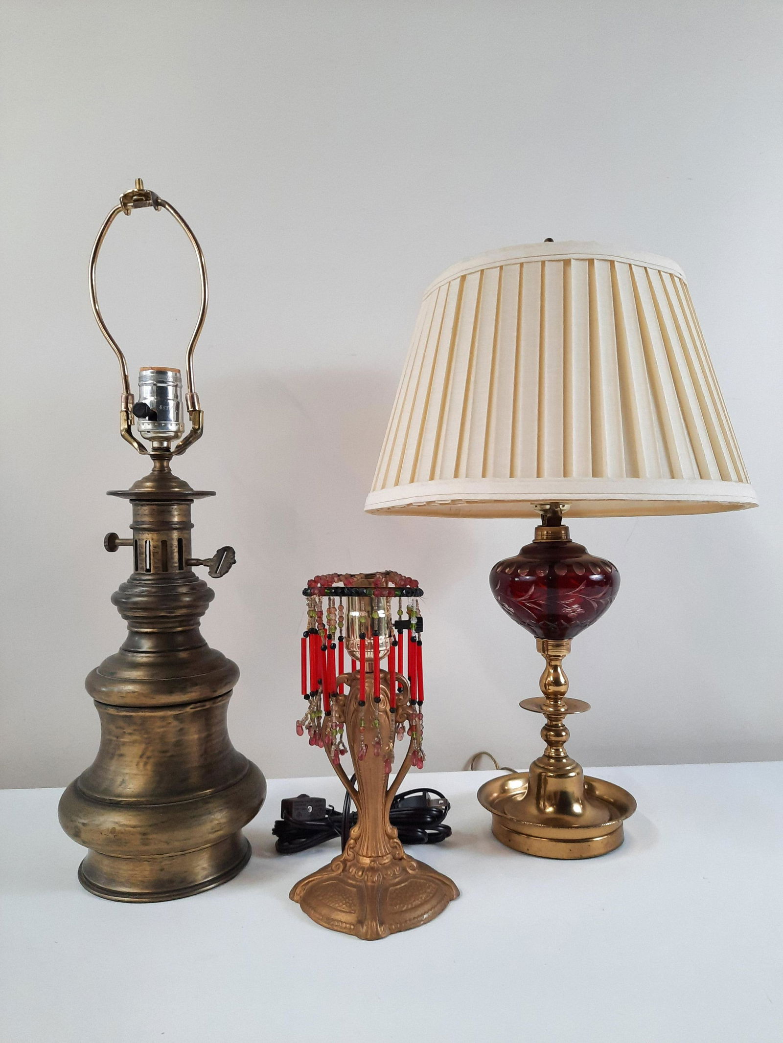 3 Table Lamp incl Brass and Cranberry Glass (1 of 3)