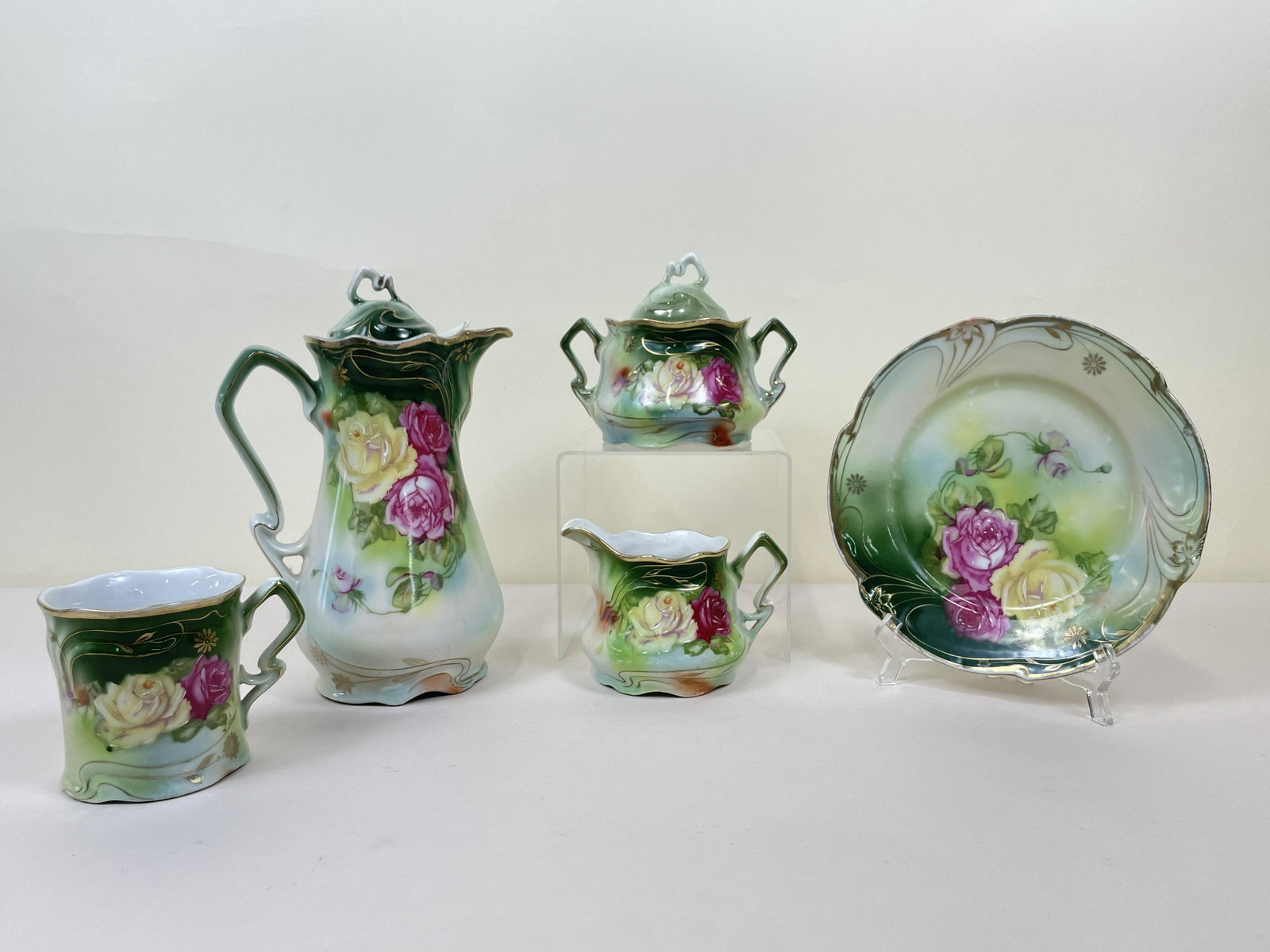 5 Pc Bavarian Coffee Set: 1" to 9 1/2" high. IMPORTANT: Before bidding, please read the terms and conditions. When you registered for the auction you agreed to these terms and will be required to comply with them.