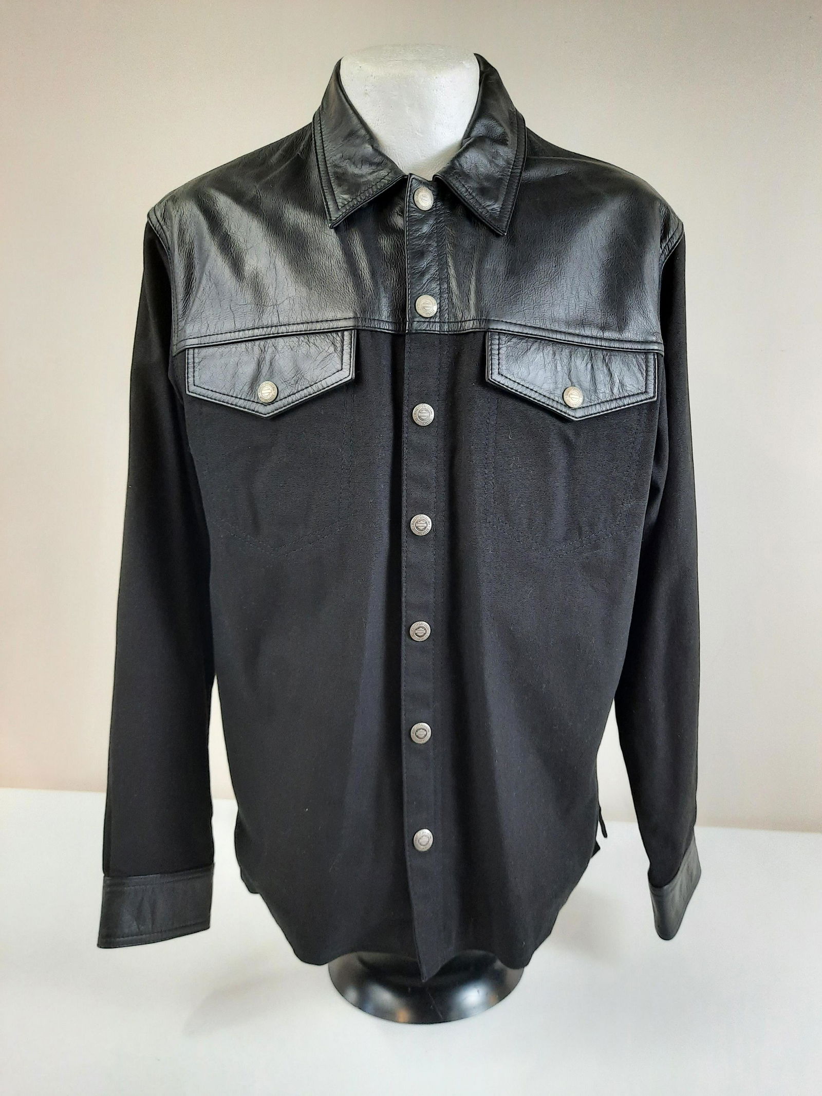 Medium Harley Davidson Leather and Denim Jacket (1 of 5)