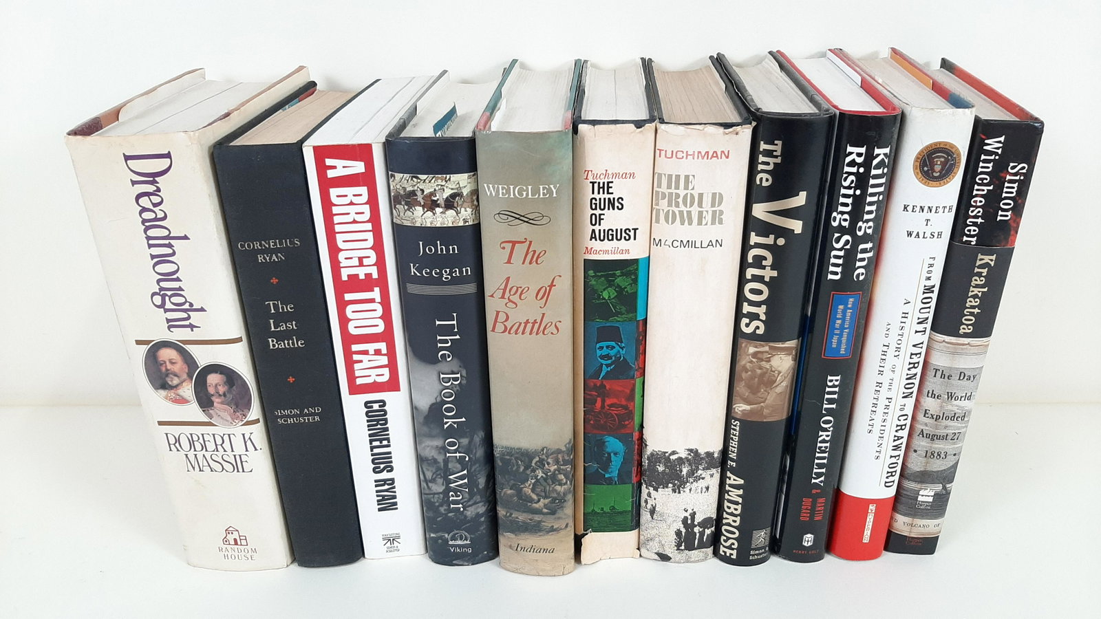 11 War and Battle Books: Includes The Proud Tower and The Guns of August by Barbara Tuchman, The Age of Battles by Russel Weigley, and The Last Battle by Cornelius Ryan. IMPORTANT: Before bidding, please read the terms and co