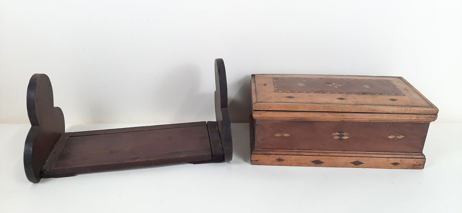 Hand-Carved Folding Bookshelf and Inlaid Box (1 of 8)