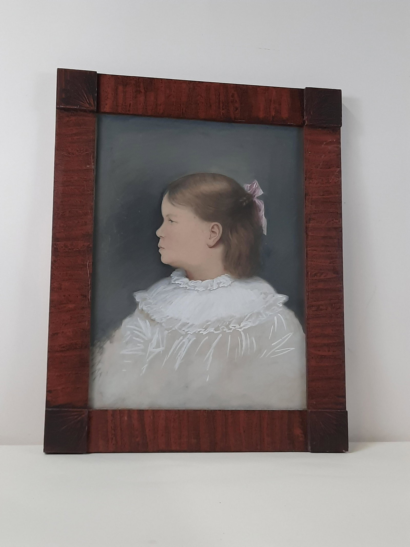 Portrait Painting in Grain Painted Frame: Unsigned. On Verso "Mary Alice Beck maternal grandmother of Mary and Janet Nell and Elizabeth and Mary McAilloch". Overall with frame 24-1/4" high x 19-1/4" wide. IMPORTANT: Before bidding, please rea