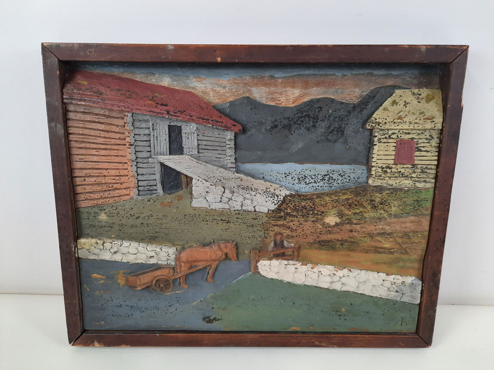 Folk Art Wood Carved Diorama Farm Scene (1 of 4)