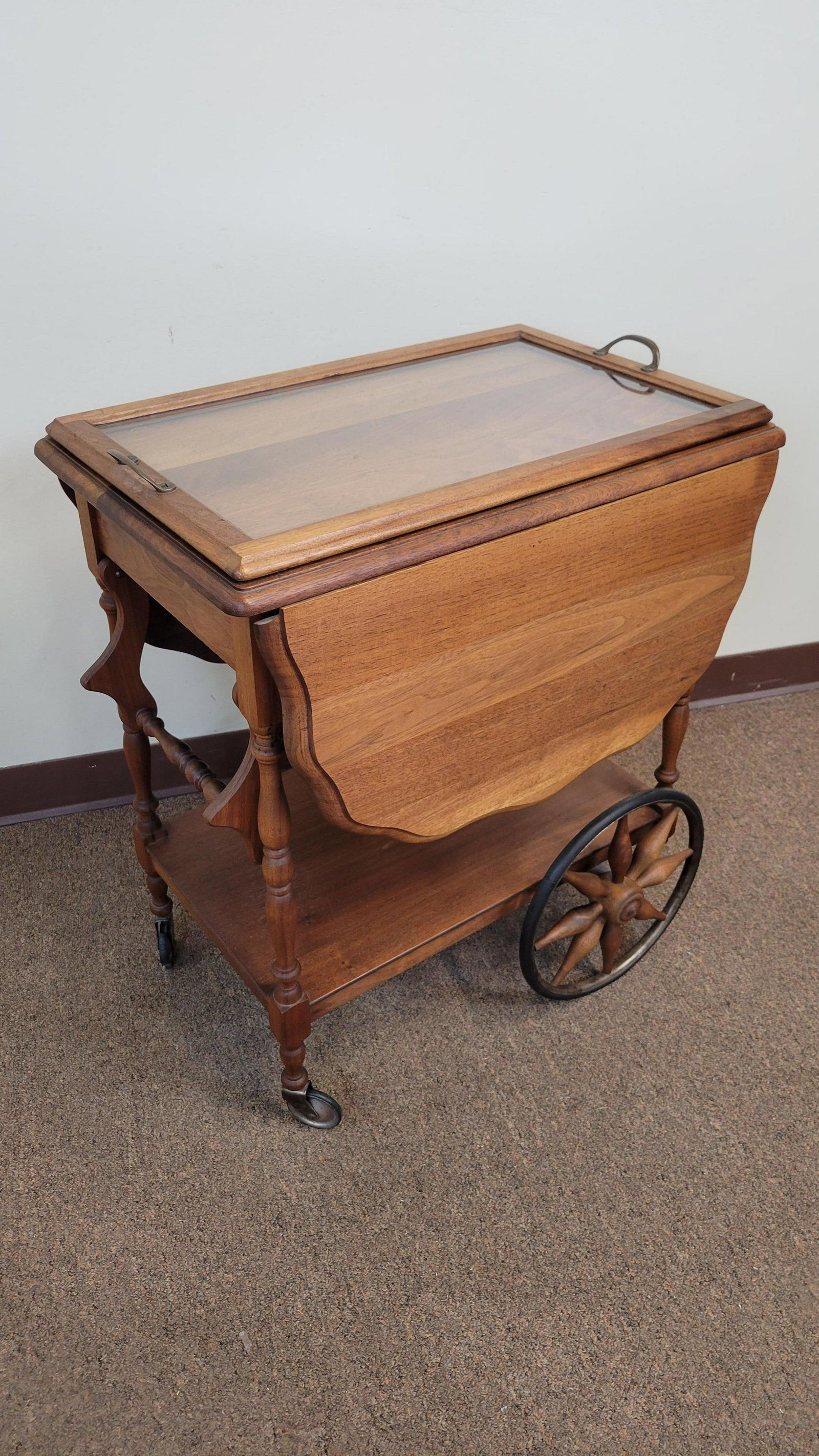 Tea Cart: Open 41 1/2", closed 17 1/2" wide X 26" deep X 28" high. IMPORTANT: Before bidding, please read the terms and conditions. When you registered for the auction you agreed to these terms and will be requ