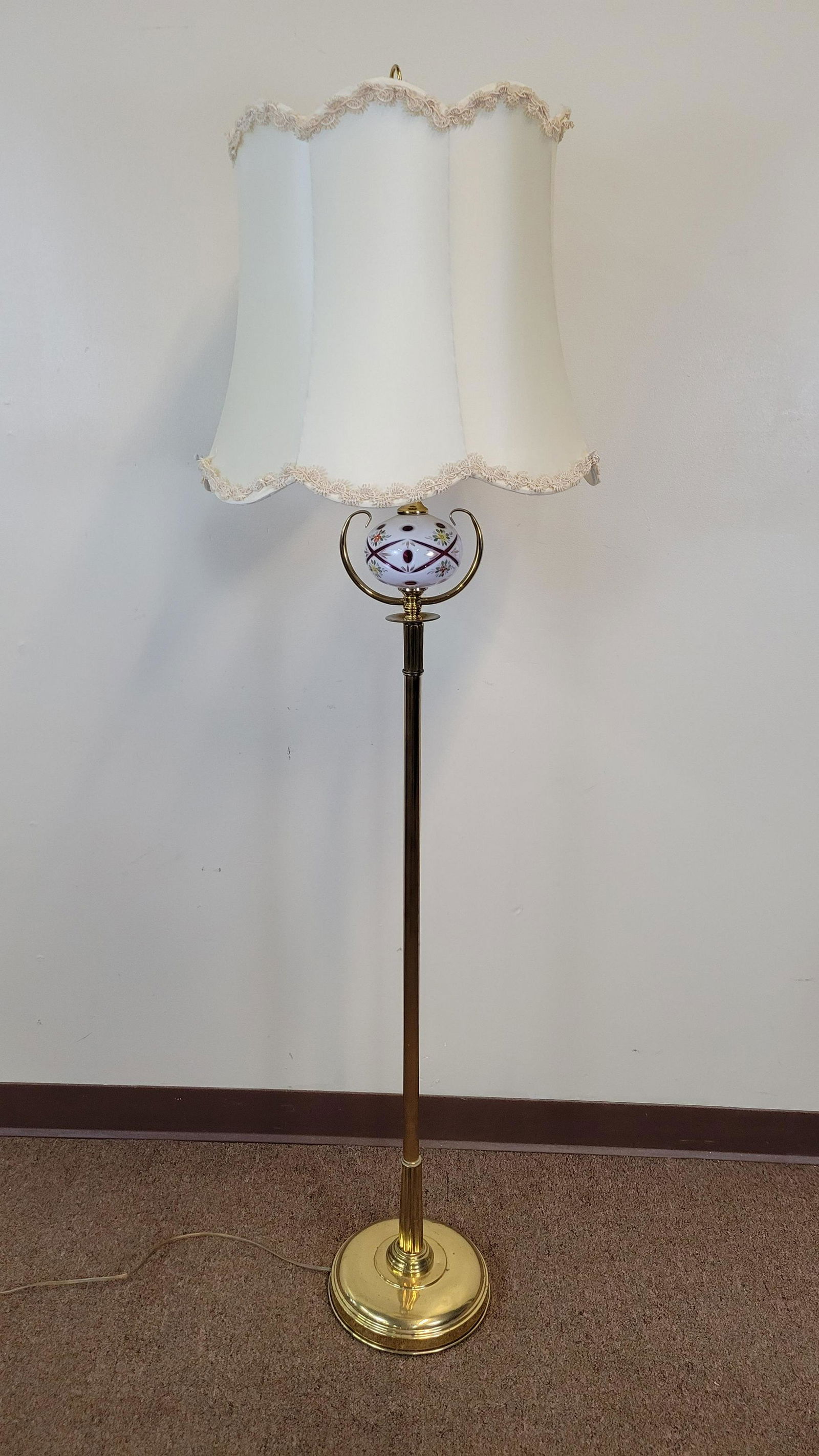 Brass & Cut to Cranberry Glass Floor Lamp (1 of 3)
