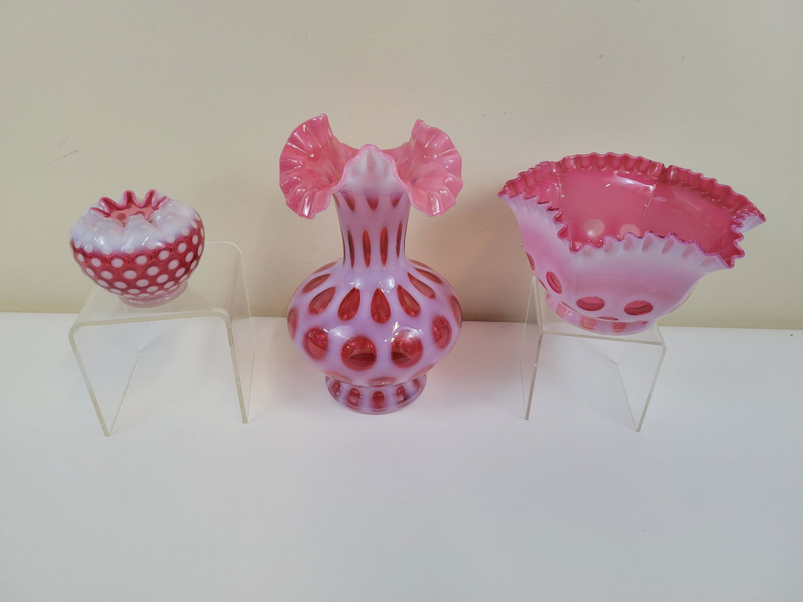 3 Pcs Cranberry Coin Spot Glassware (1 of 5)