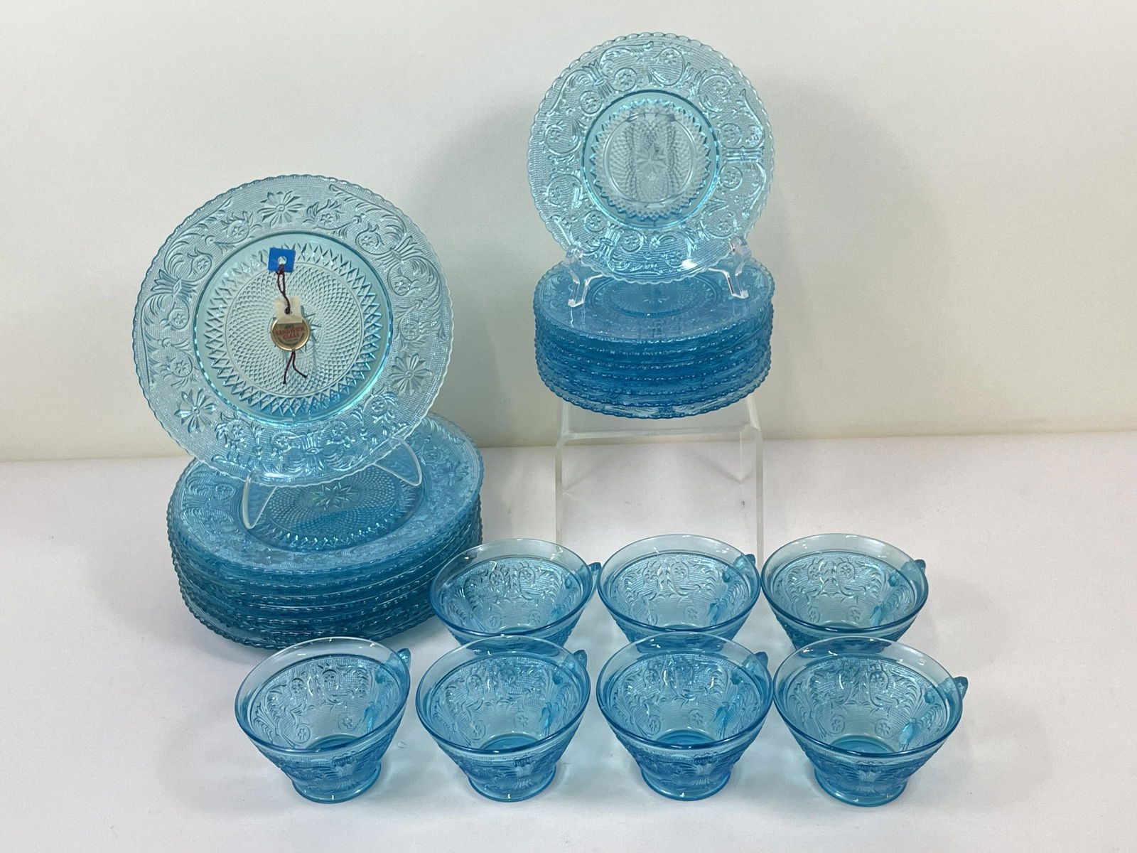 23 Pcs Blue Sandwich Glass Dinnerware (1 of 5)