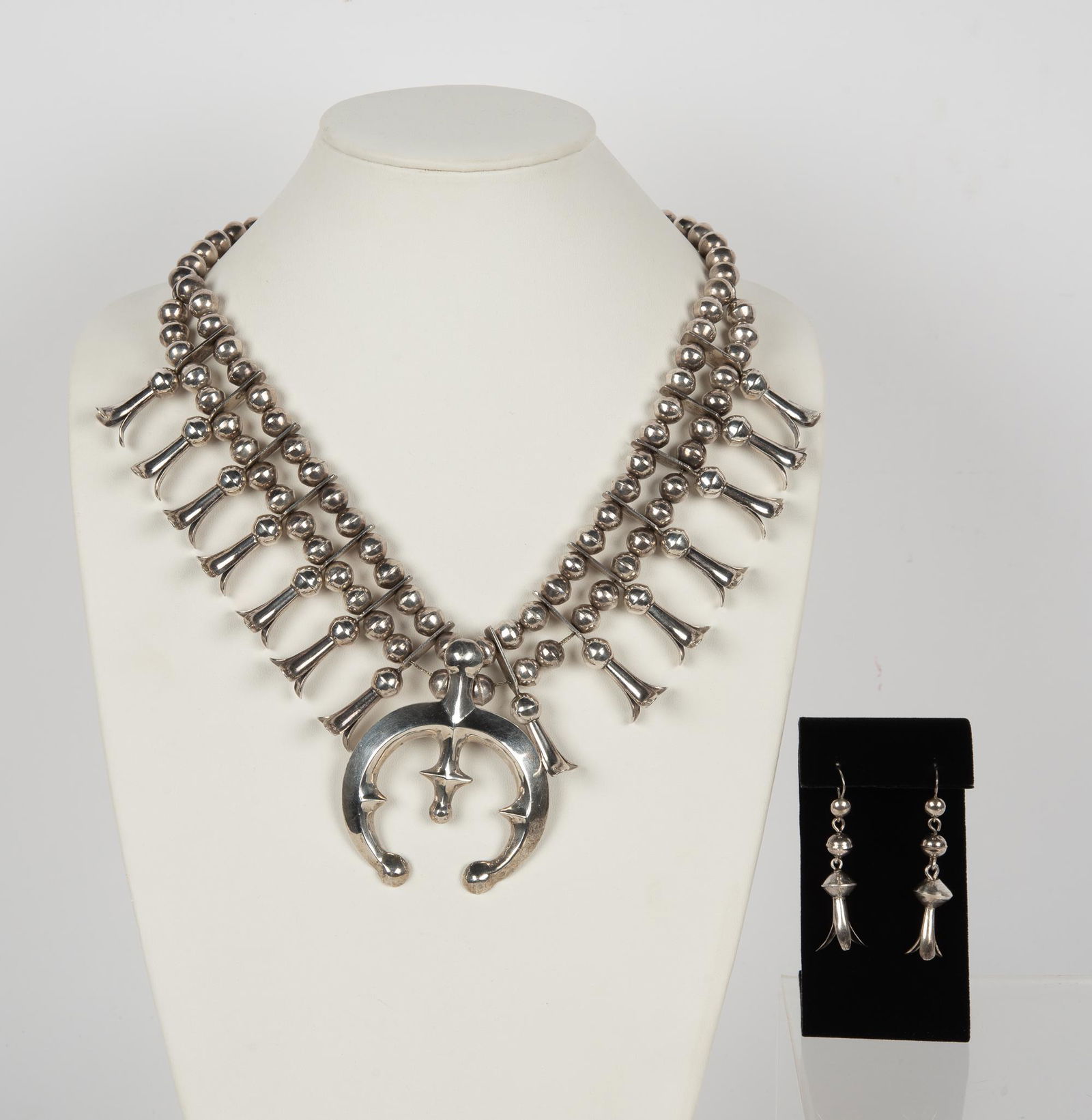 Navajo Silver Squash Blossom Necklace & Earrings (1 of 5)