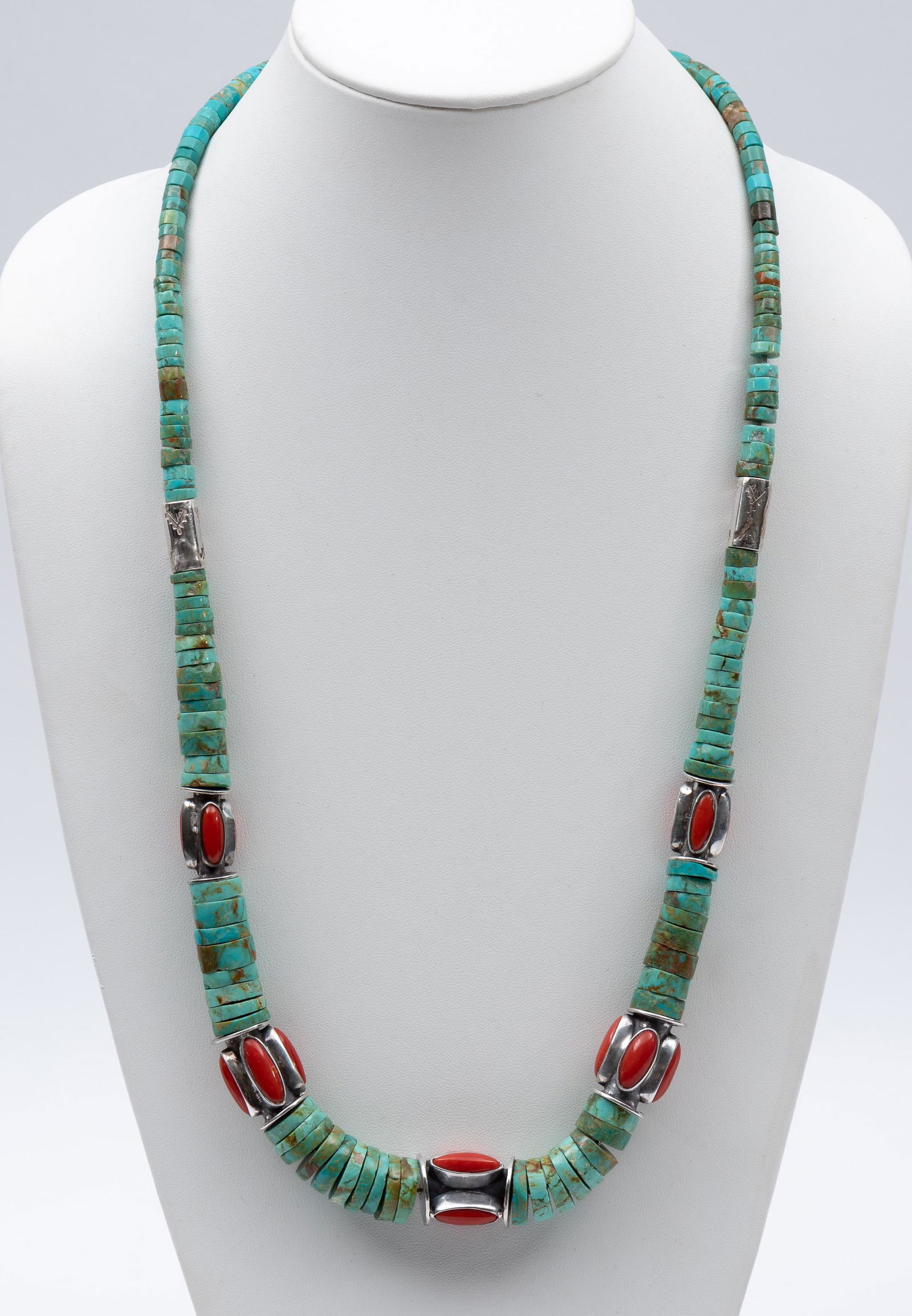 Sterling, Turquoise & Coral Necklace (1 of 3)