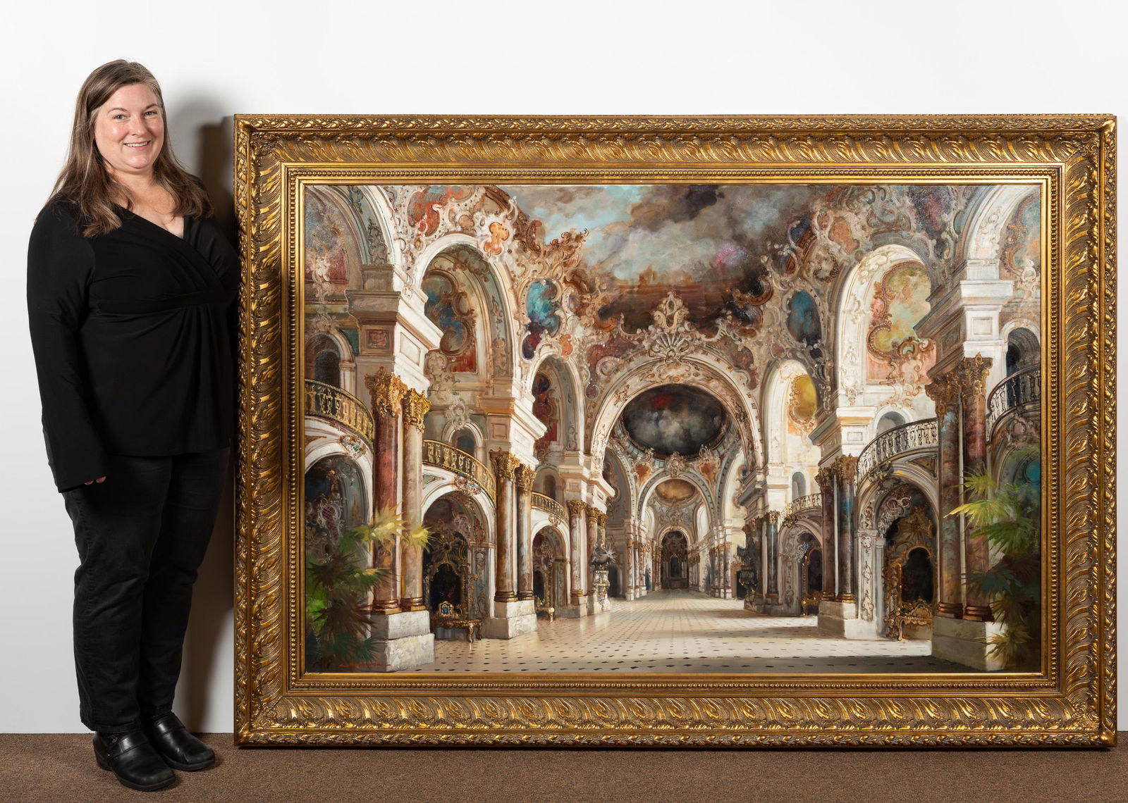 Large Oil on Canvas Interior of Cathedral by Lentowski (1 of 4)