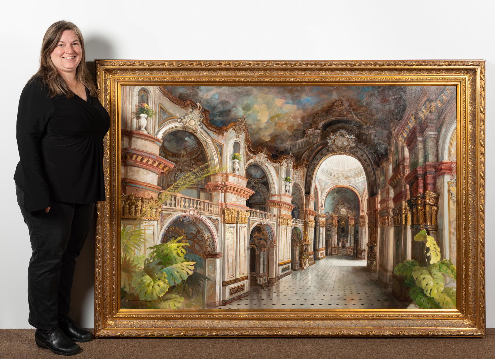 Large Oil on Canvas Interior of Cathedral by Lentowski (1 of 4)