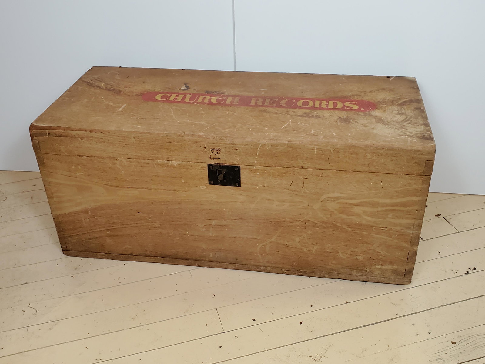 Church Record Chest: 36" wide X 15 3/4" deep X 15 1/2" high. IMPORTANT: Before bidding, please read the terms and conditions. When you registered for the auction you agreed to these terms and will be required to comply wi