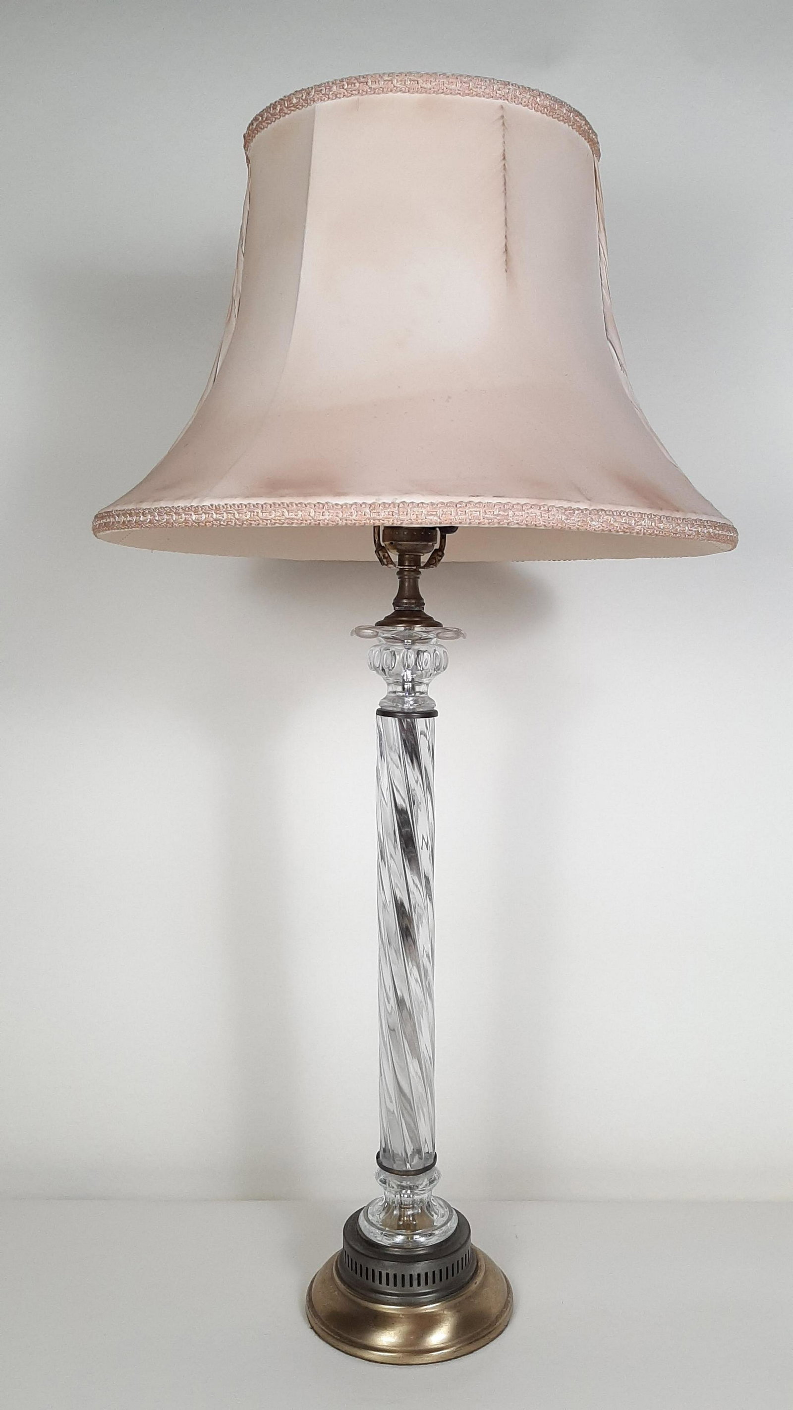 Lucite Table Lamp: 29-1/2" high. Shade: 15-1/2" diameter. IMPORTANT: Before bidding, please read the terms and conditions. When you registered for the auction you agreed to these terms and will be required to comply wit