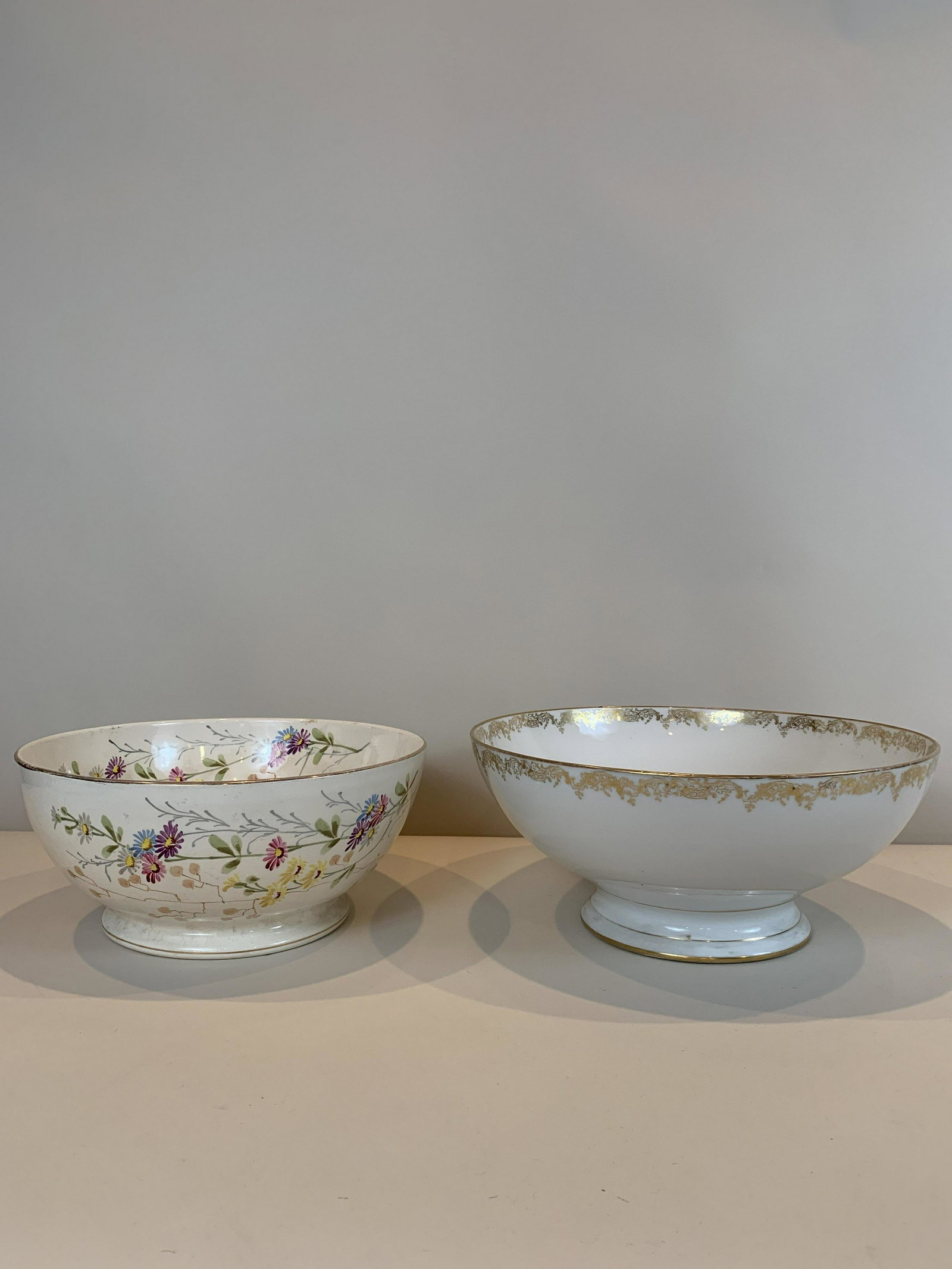 2 Punch Bowls: Ironstone and Limoges - France. 6" x 13" wide and 6-1/2" x 15" wide. IMPORTANT: Before bidding, please read the terms and conditions. When you registered for the auction you agreed to these terms and 