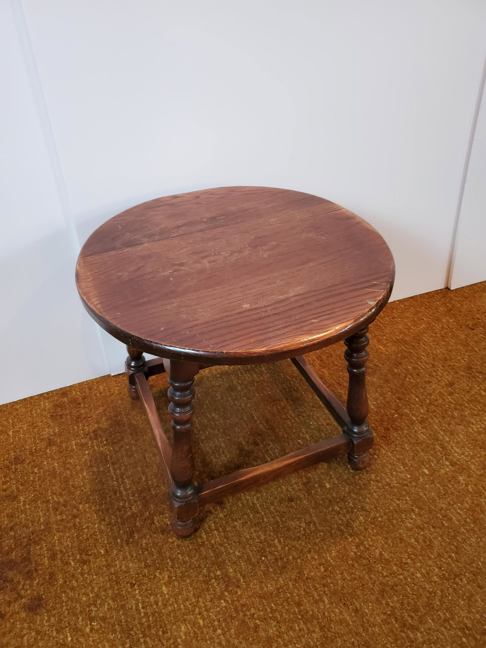 Round Side Table: 20 1/2" diameter X 17 1/2" high. IMPORTANT: Before bidding, please read the terms and conditions. When you registered for the auction you agreed to these terms and will be required to comply with them