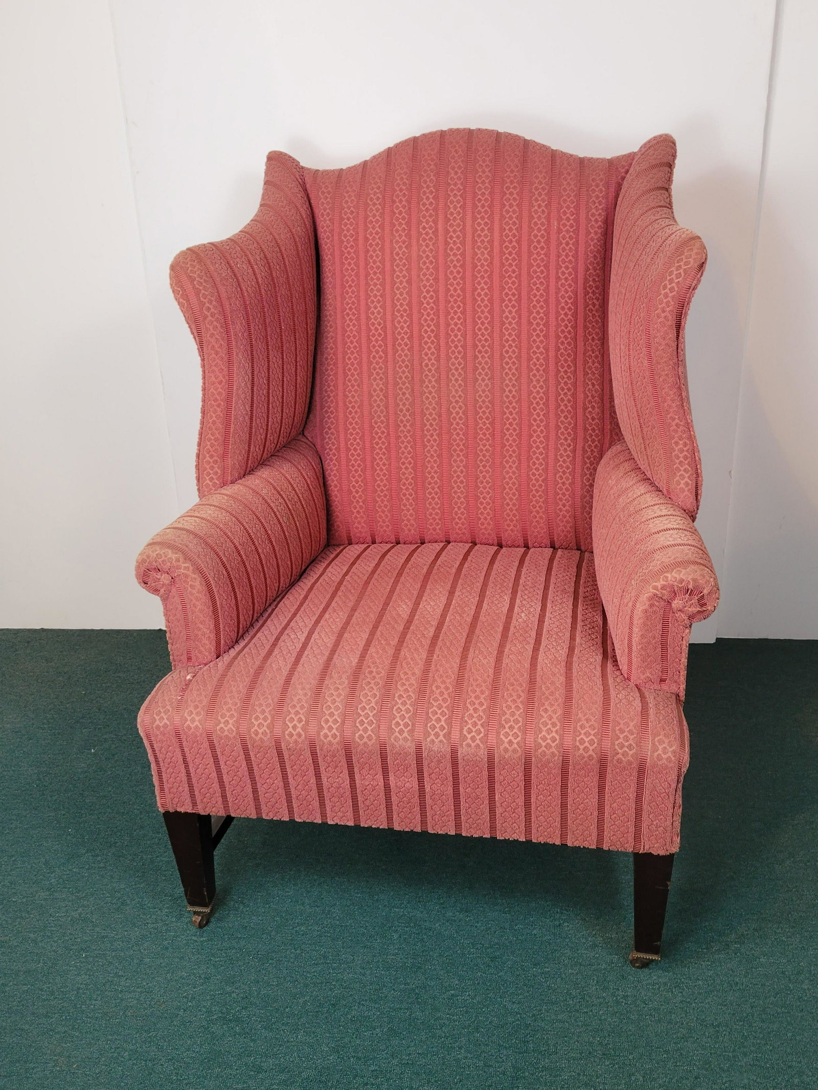 Wingback Chair: 29 1/2" wide X 27 3/4" deep X 44" high. IMPORTANT: Before bidding, please read the terms and conditions. When you registered for the auction you agreed to these terms and will be required to comply wi