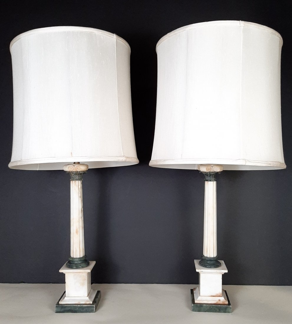Pr Green and White Marble Table Lamps (1 of 2)