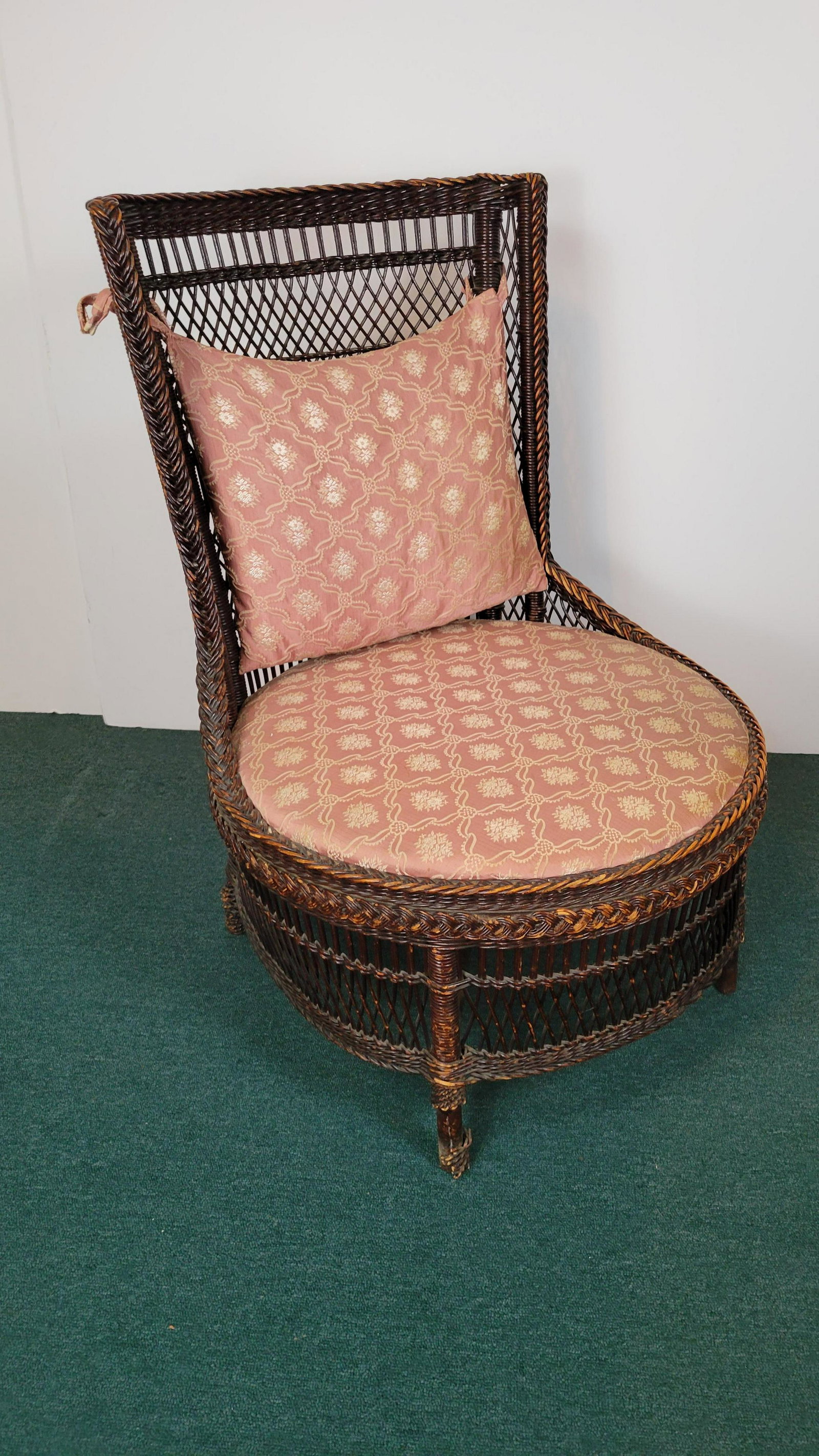 Wicker Side Chair: 24" diameter X 33" high. IMPORTANT: Before bidding, please read the terms and conditions. When you registered for the auction you agreed to these terms and will be required to comply with them.