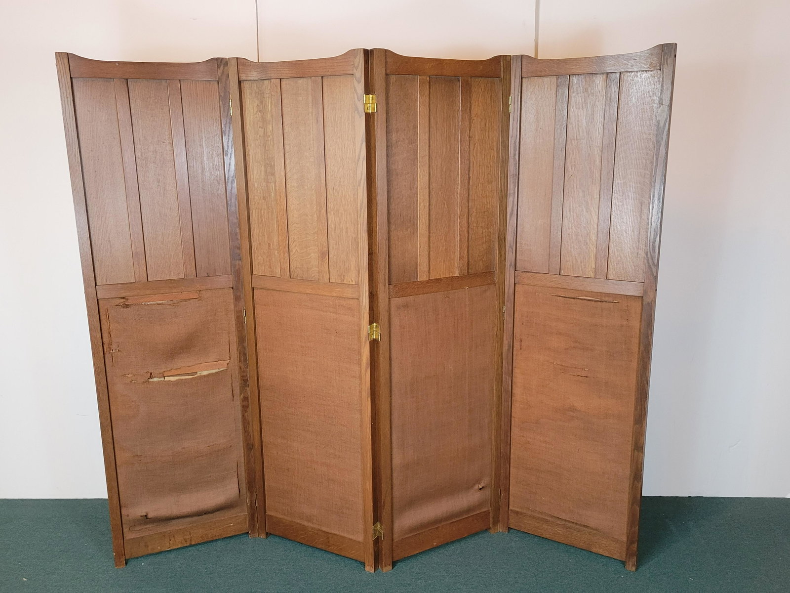 Room Screen: 80" wide X 67 1/4" high. Has some rips in fabric. IMPORTANT: Before bidding, please read the terms and conditions. When you registered for the auction you agreed to these terms and will be required to