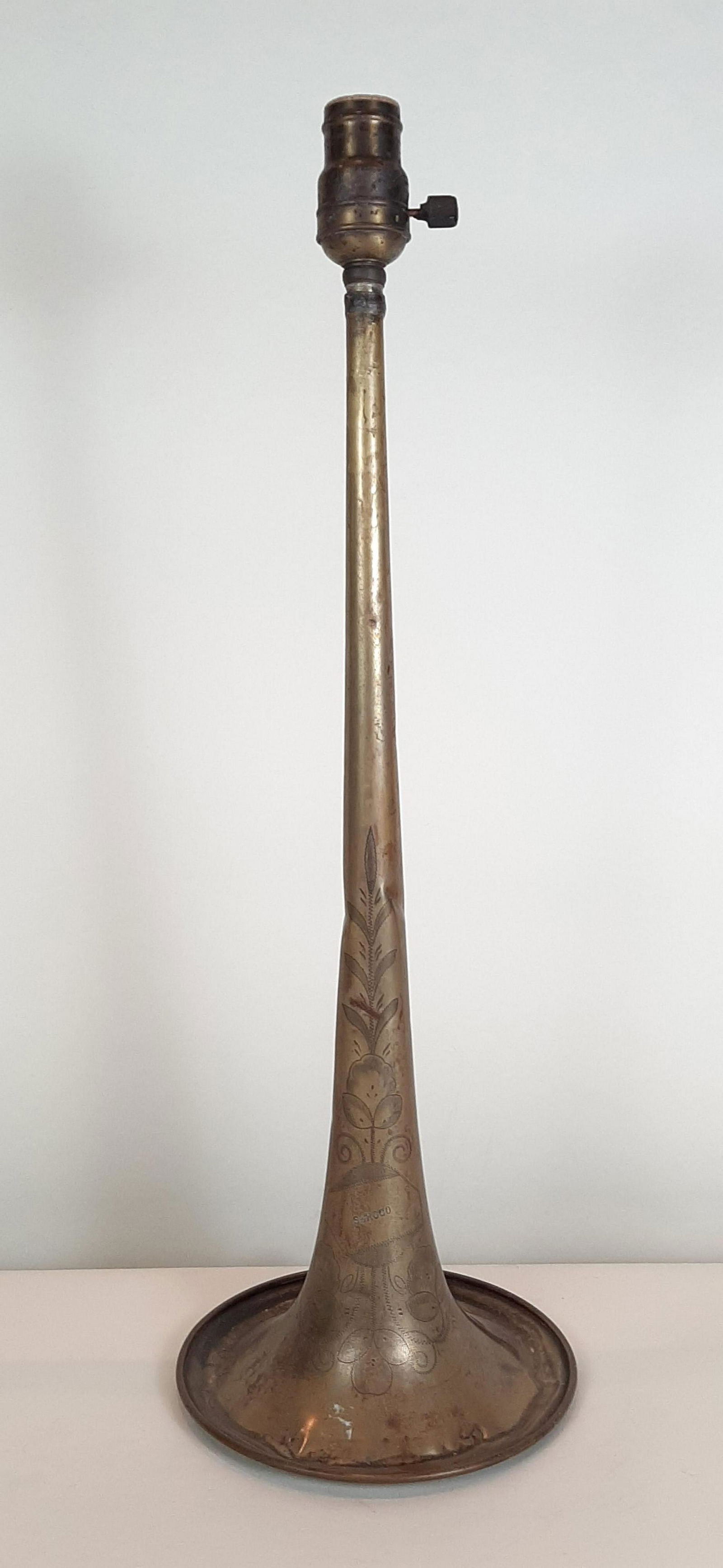 Antique "Seroco" Brass Horn Table Lamp Base (1 of 2)