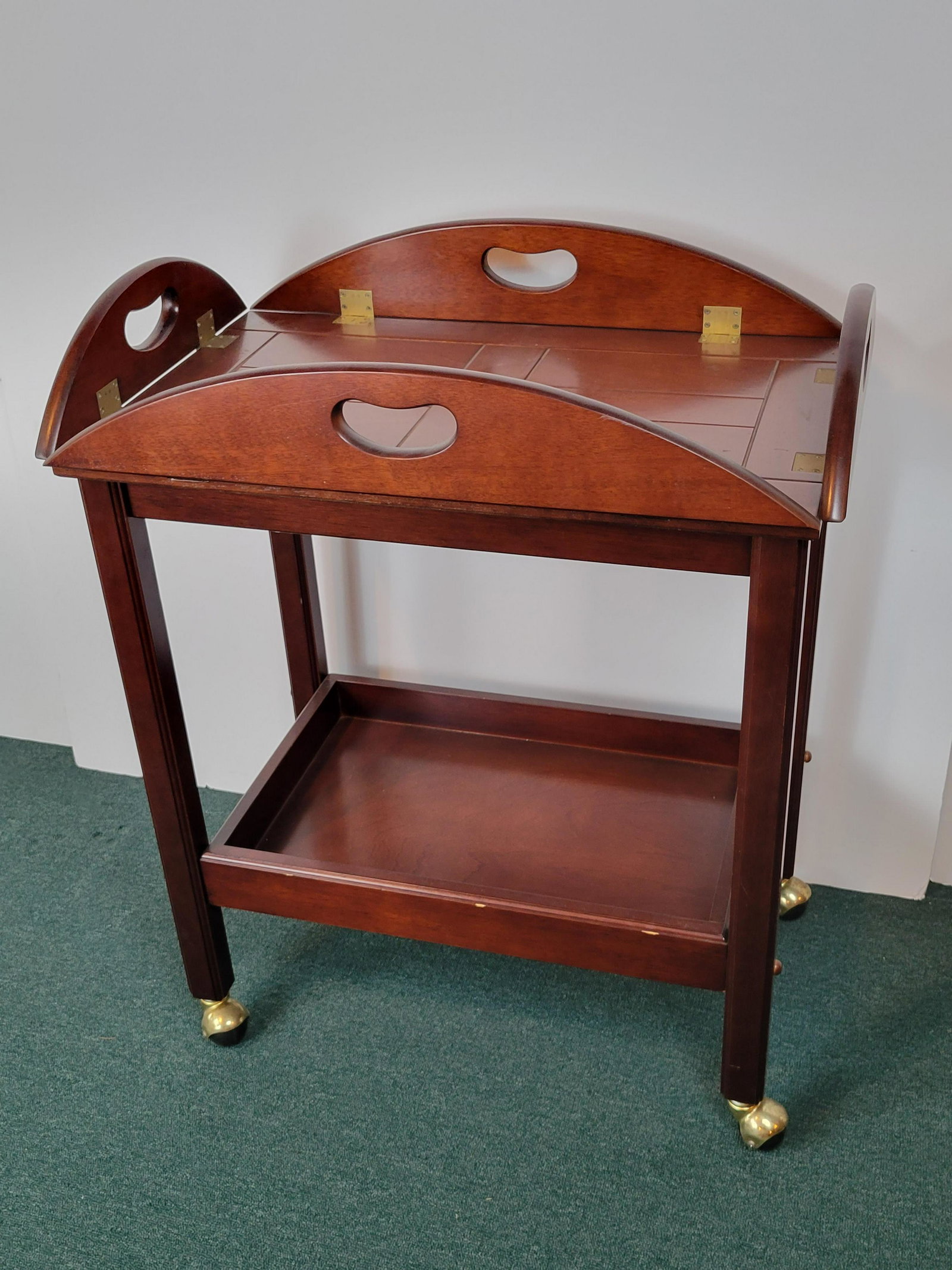 Tea Cart: 27 1/2" wide X 18" deep X 33" high. IMPORTANT: Before bidding, please read the terms and conditions. When you registered for the auction you agreed to these terms and will be required to comply with t