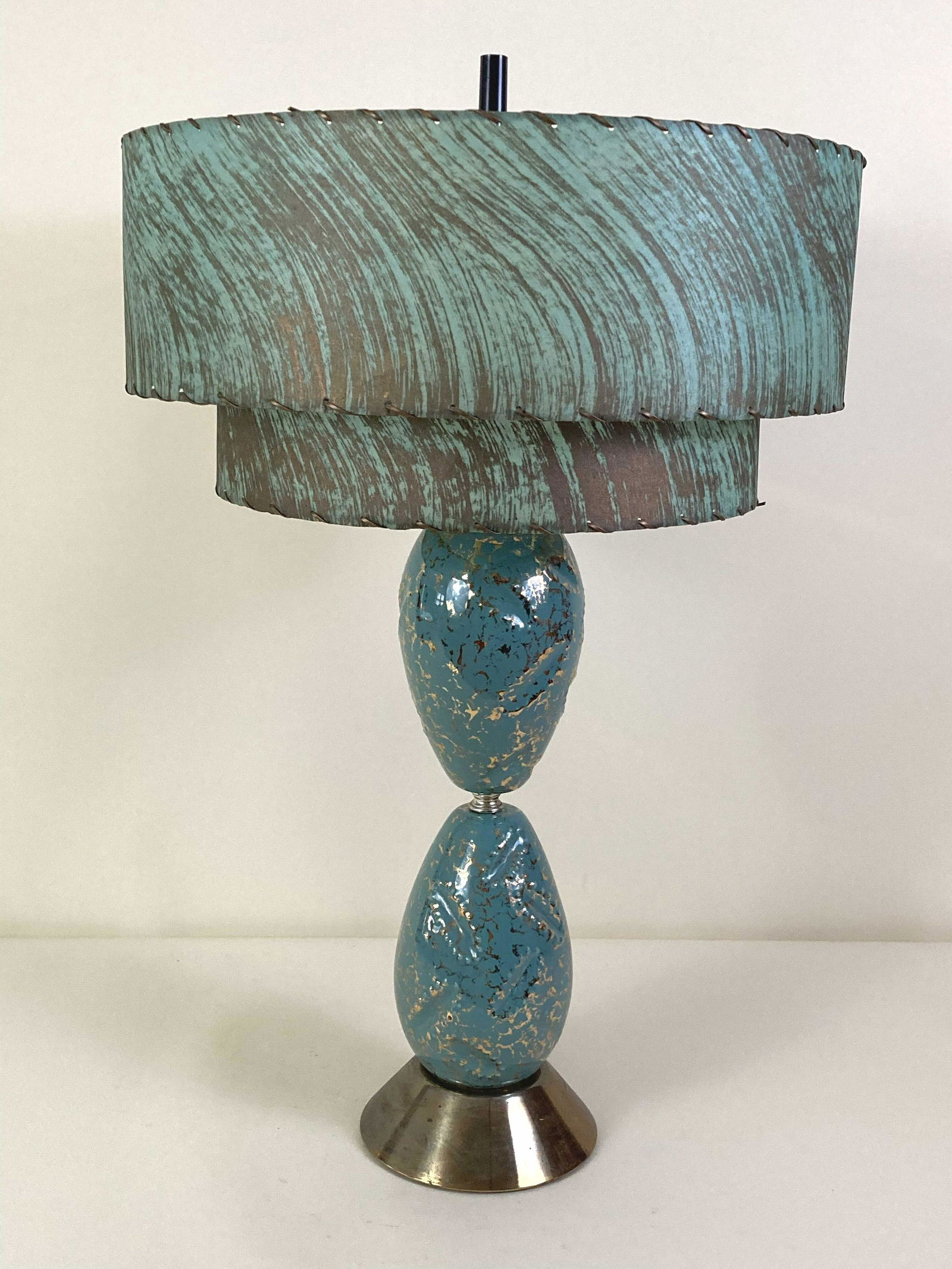 Mid-Century Blue & Gold Table Lamp (1 of 1)