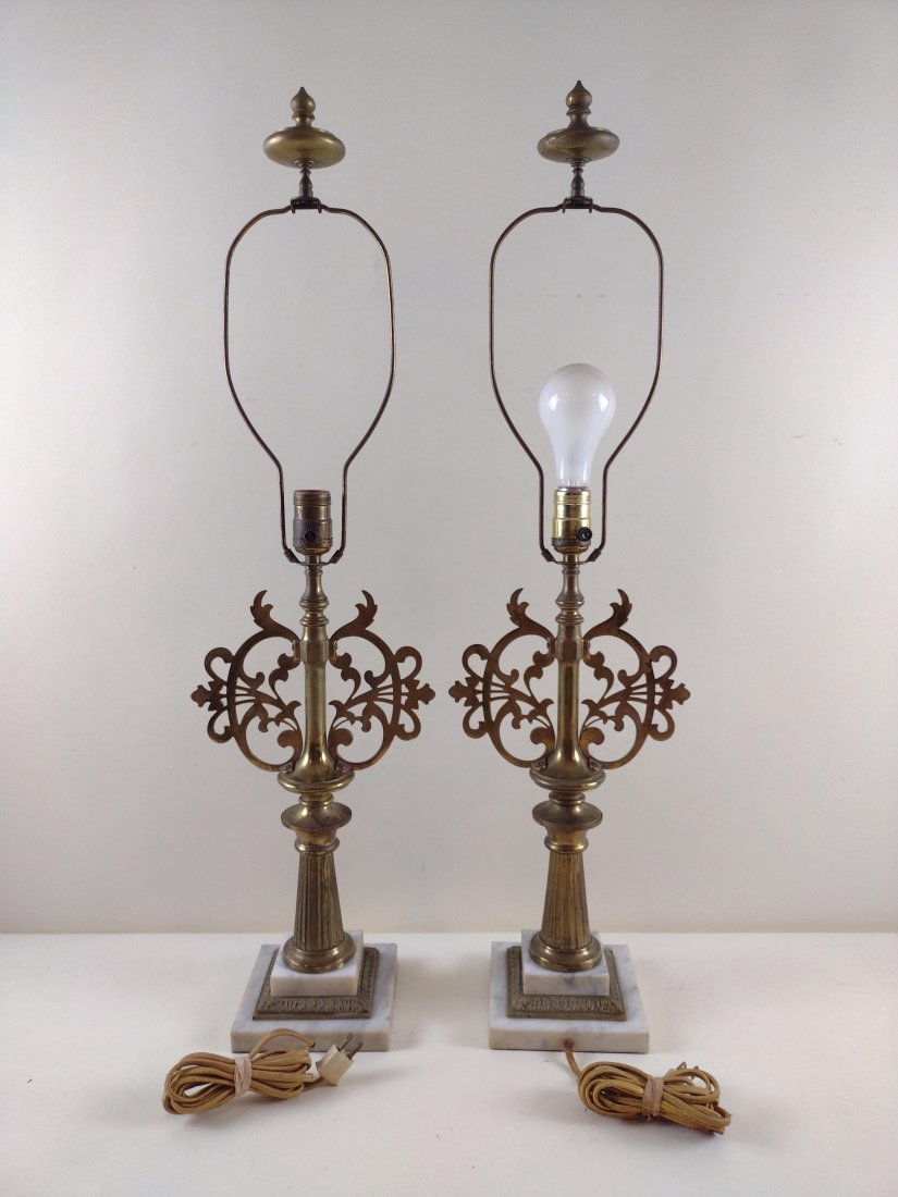 Pair of Vintage Brass & Marble Lamps (1 of 4)