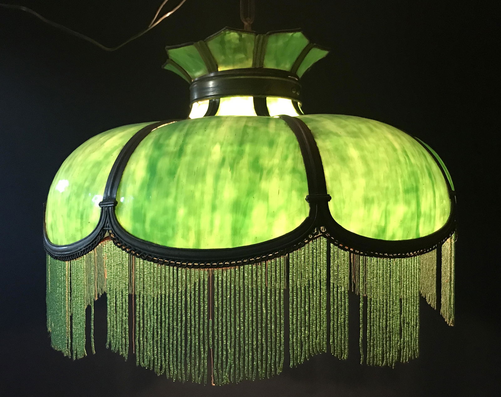 Antique Slag Glass Hanging Lamp