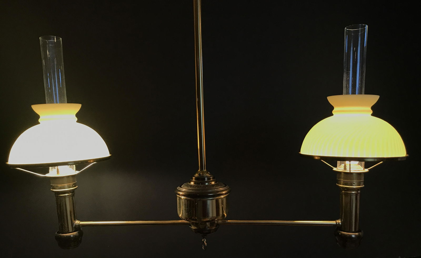 Brass Two Light Single Drop Billiard Table Light (1 of 5)