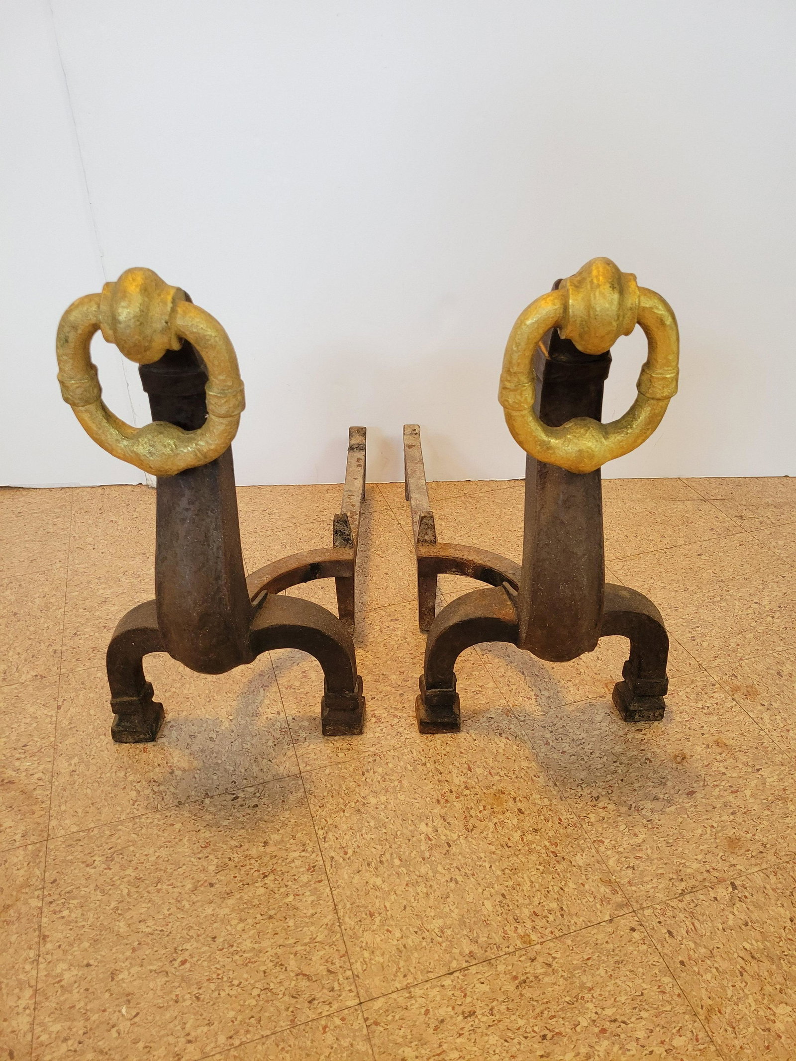 Large Fire Place Andirons: 10" wide X 23 1/2" deep X 19" high. IMPORTANT: Before bidding, please read the terms and conditions. When you registered for the auction you agreed to these terms and will be required to comply with t