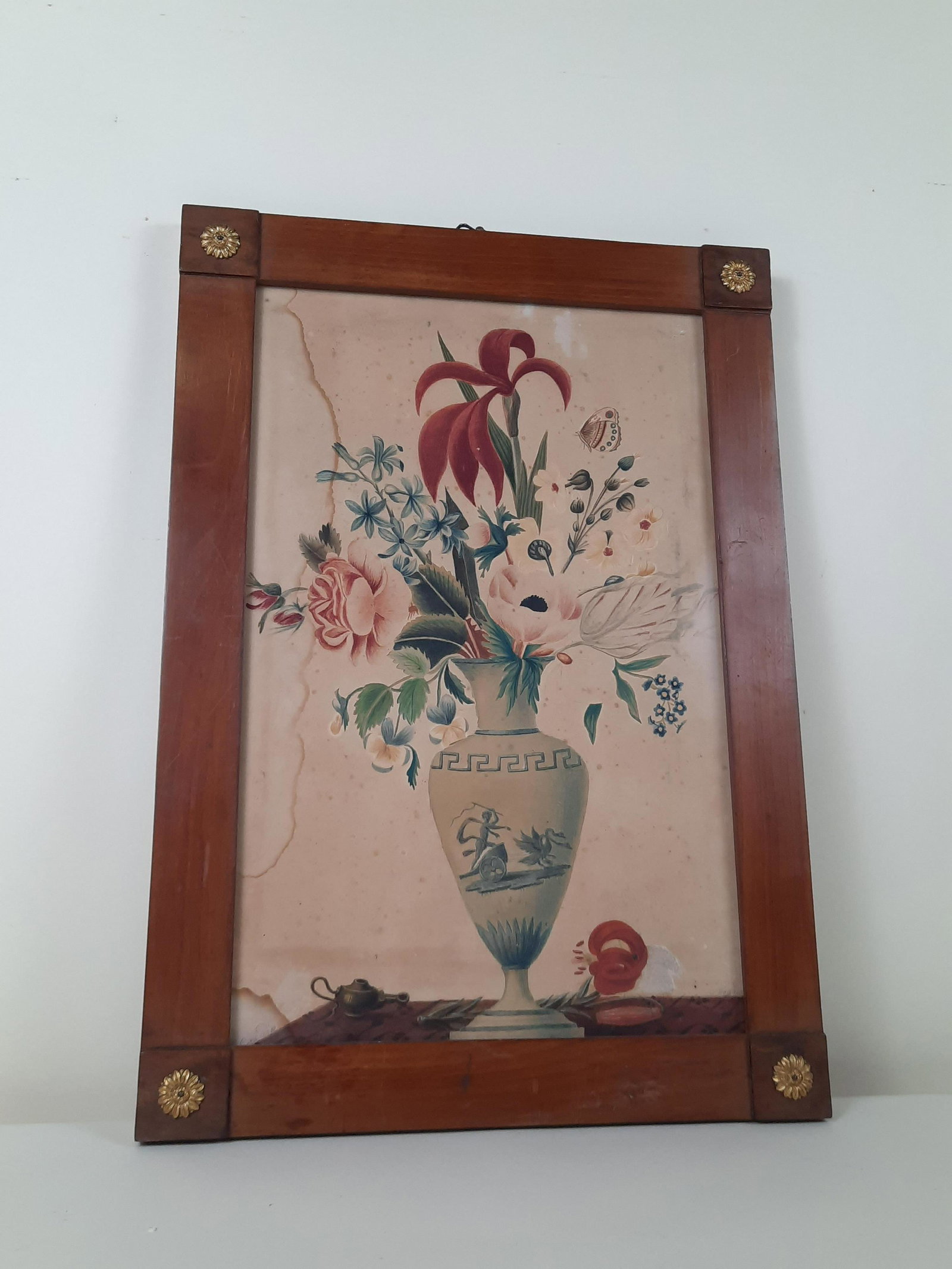 "Fogna" Still Life Watercolor over Pencil Sketch: Overall with frame 20-1/4" high x 14" wide. Some water spots. IMPORTANT: Before bidding, please read the terms and conditions. When you registered for the auction you agreed to these terms and will be
