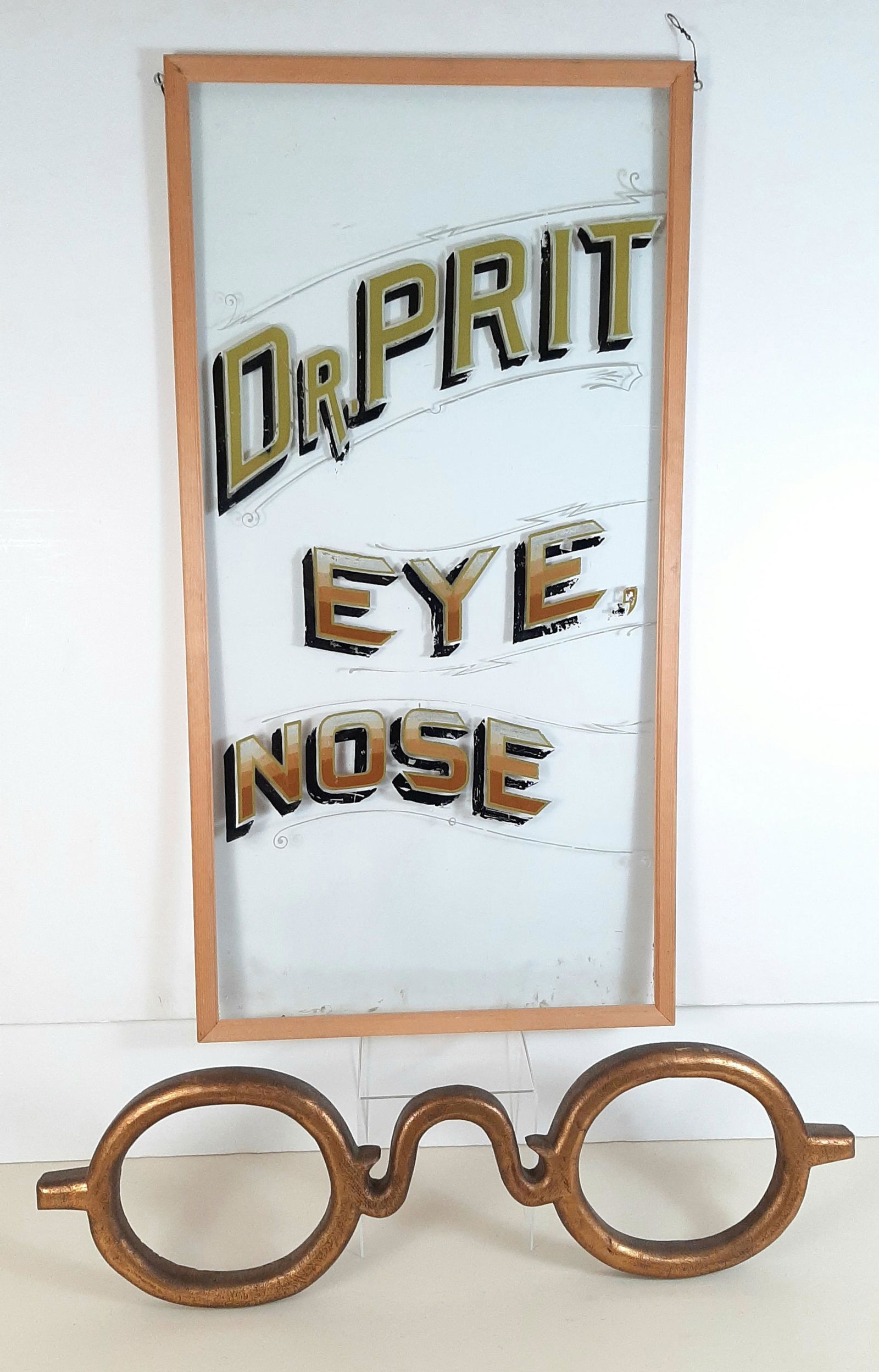 Antique Eye Doctor Sign and Large Wooden Glasses (1 of 2)