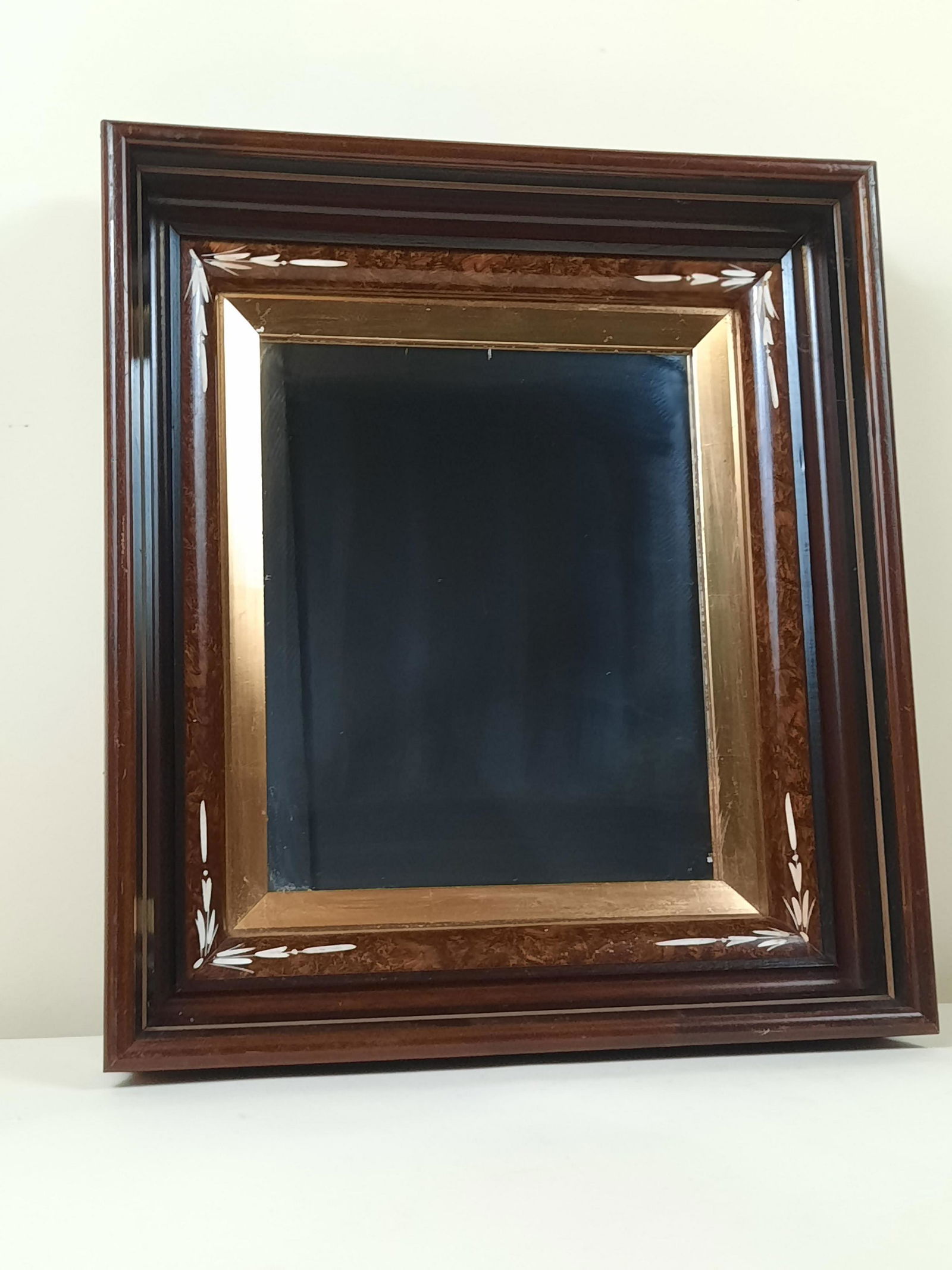 Antique Mirror: Overall with frame 18-1/2" high x 16" wide. IMPORTANT: Before bidding, please read the terms and conditions. When you registered for the auction you agreed to these terms and will be required to compl
