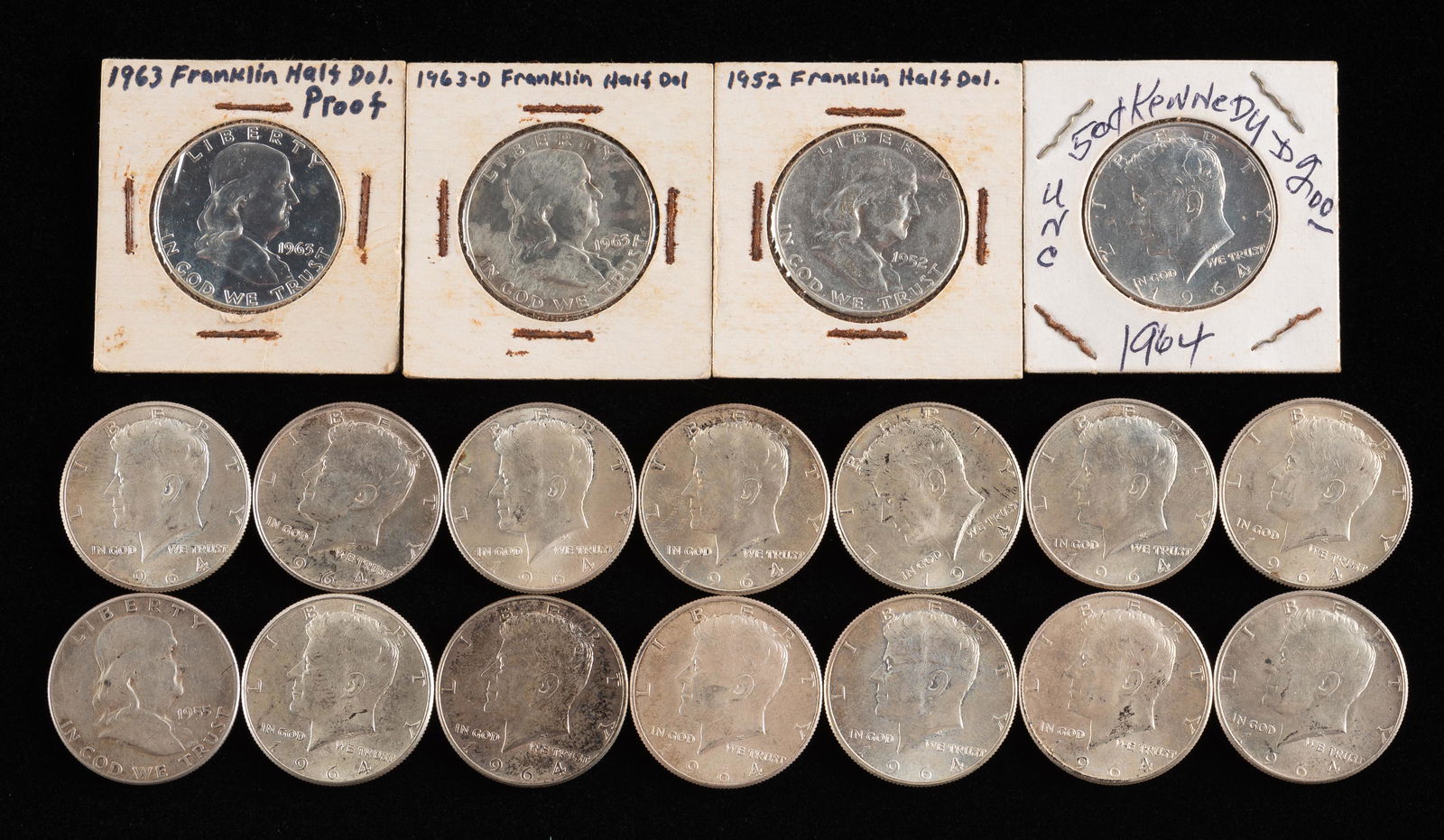18 U.S. Silver Half Dollars 1952 - 1964 (1 of 2)
