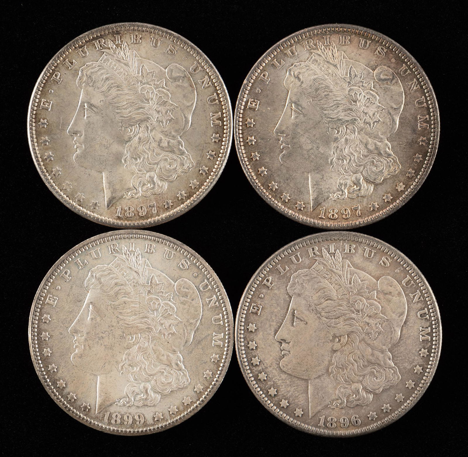 4 Morgan Silver Dollars Incl 1896 (1 of 2)