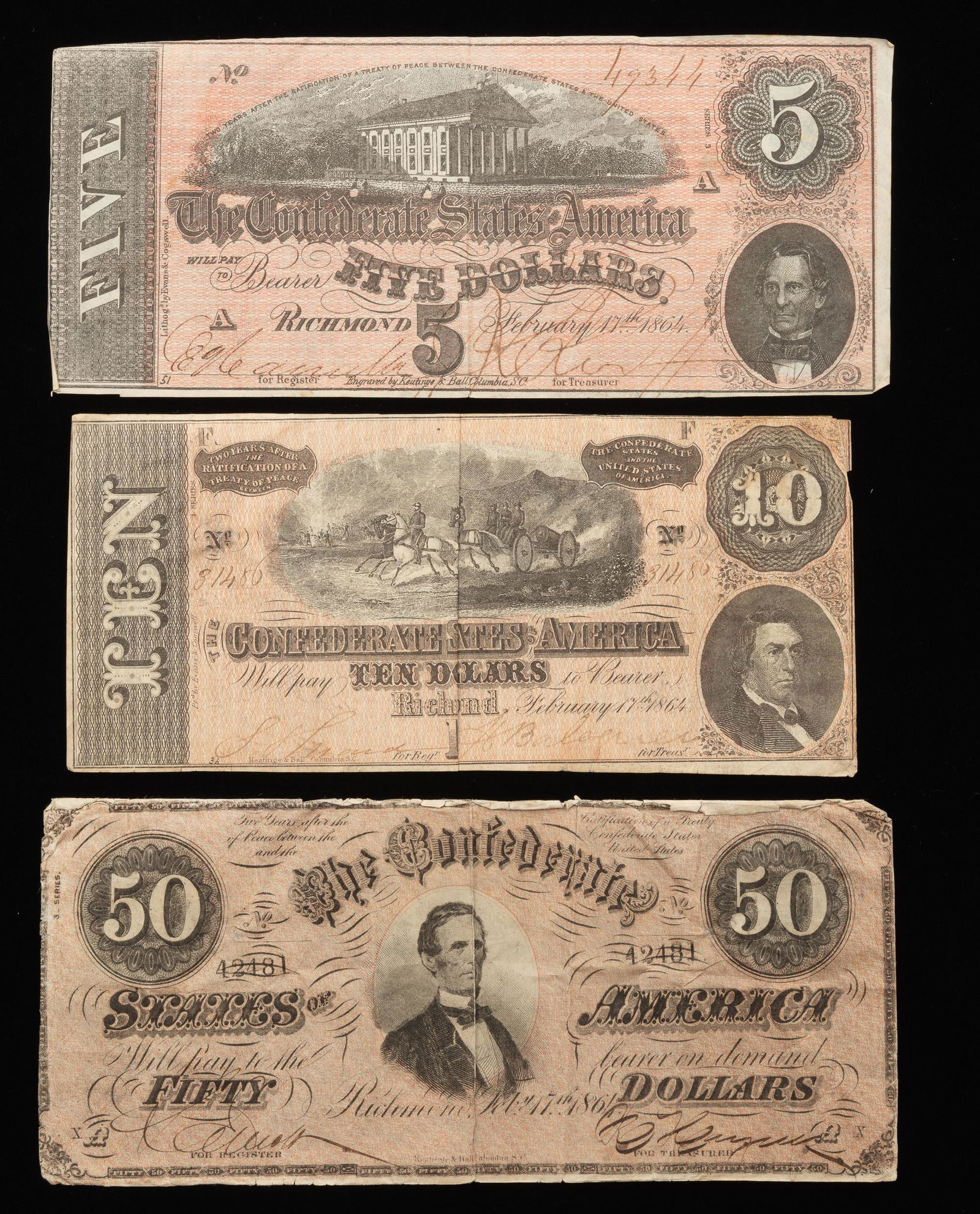 3 Confederate States of American Banknotes (1 of 2)