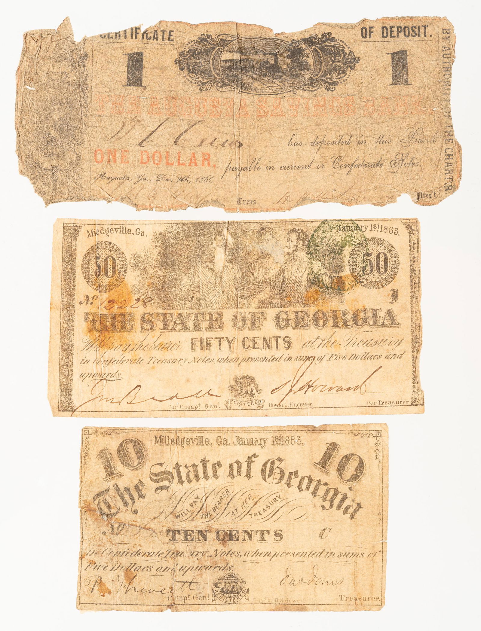 3 State of Georgia Confederate Notes (1 of 2)