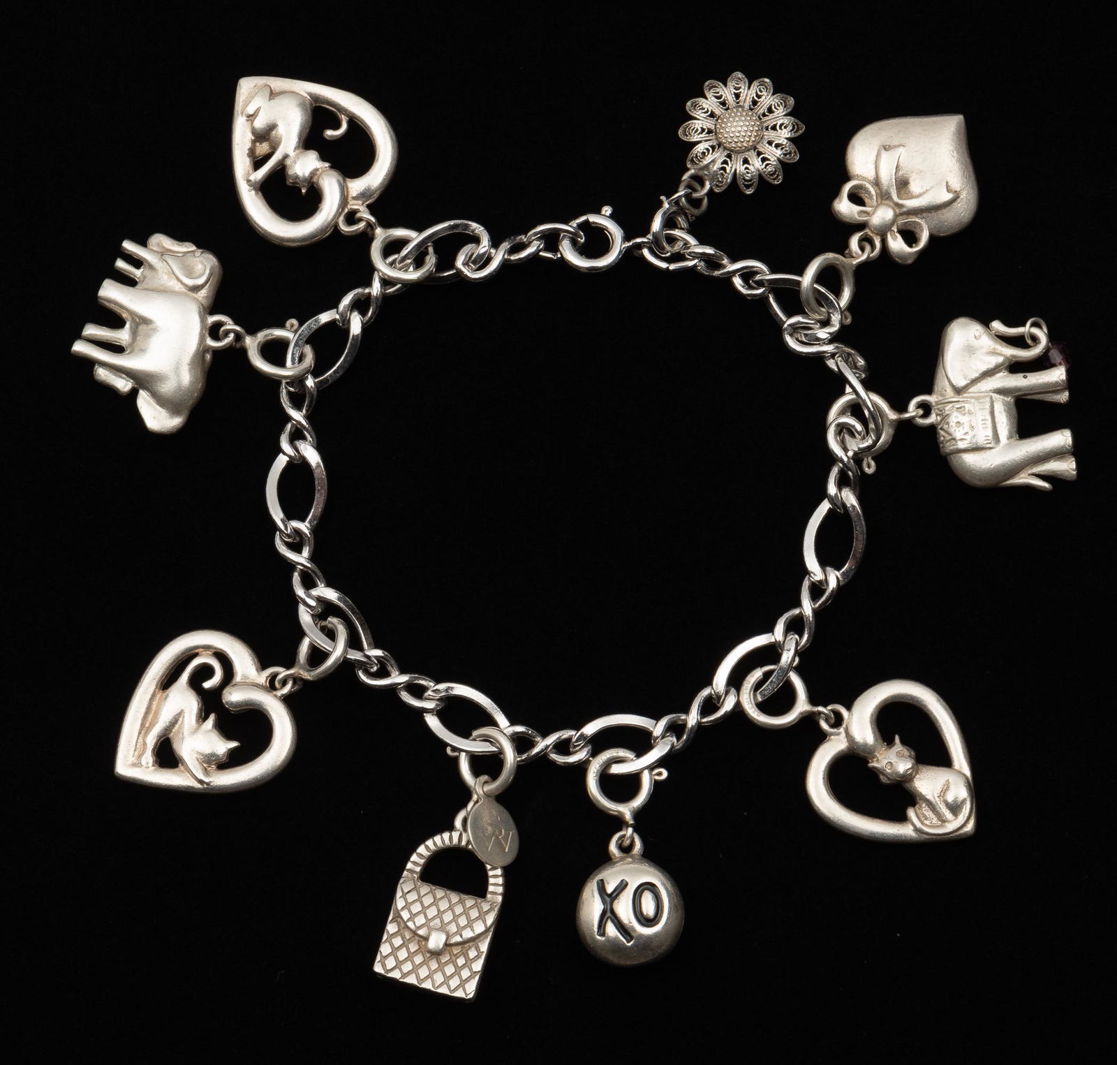 Sterling Charm Bracelet with 9 Charms (1 of 3)