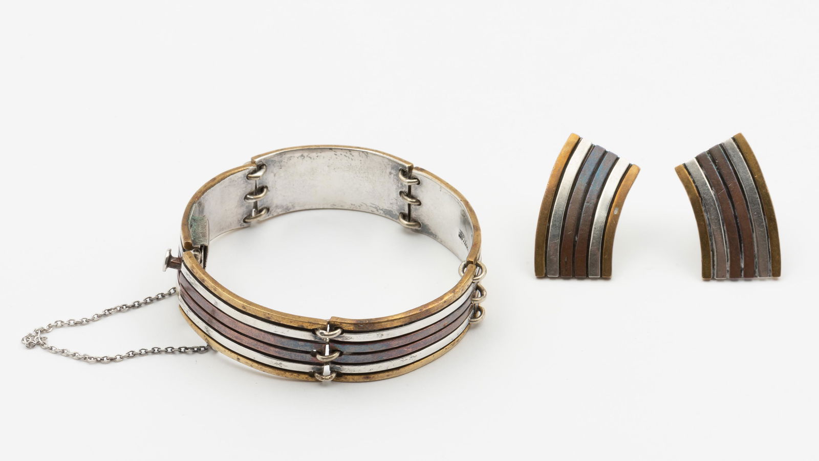 Taxco Mixed Metal Bracelet & Earrings (1 of 8)