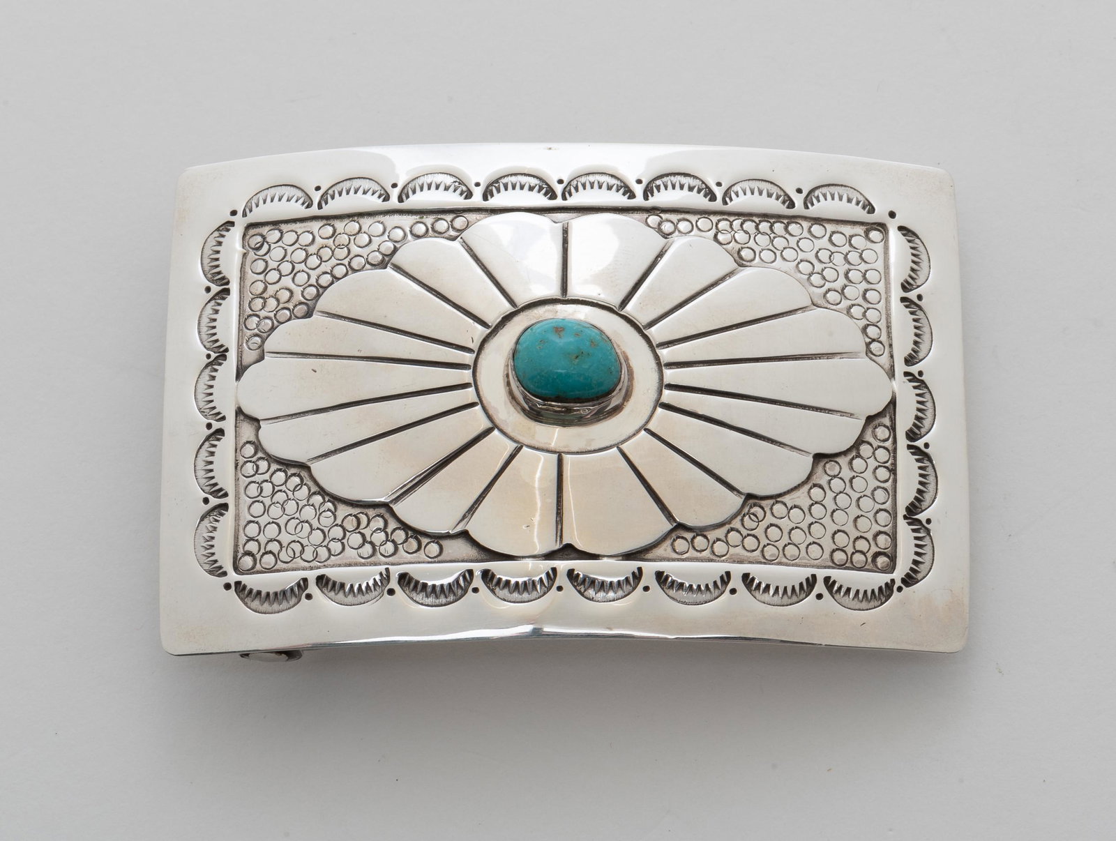 Sterling & Turquoise Buckle: 3" wide x 2" high. IMPORTANT: Before bidding, please read the terms and conditions. When you registered for the auction you agreed to these terms and will be required to comply with them.