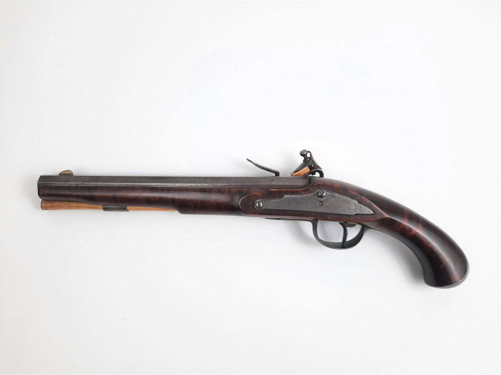 Replica Flintlock Pistol: Unmarked. 15-1/2" long. IMPORTANT: Before bidding, please read the terms and conditions. When you registered for the auction you agreed to these terms and will be required to comply with them.