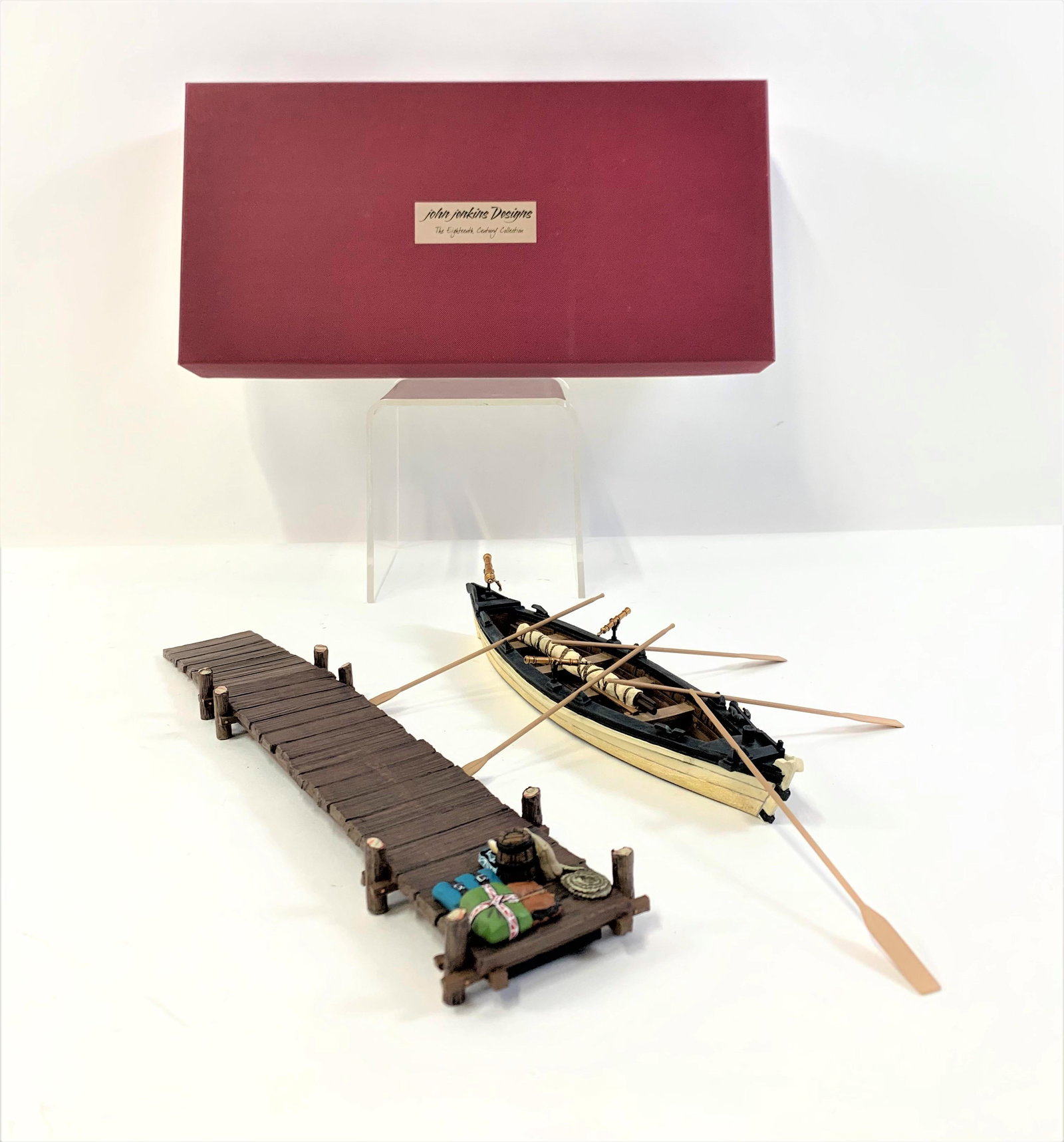 John Jenkins WHRR-02 Raid on St. Francis Whaleboat: In original box, all 15 pieces included. Box 15-3/4 long x 7-3/4” deep x 2-1/4” high. IMPORTANT: Before bidding, please read the terms and conditions. When you registered for the auction you agree